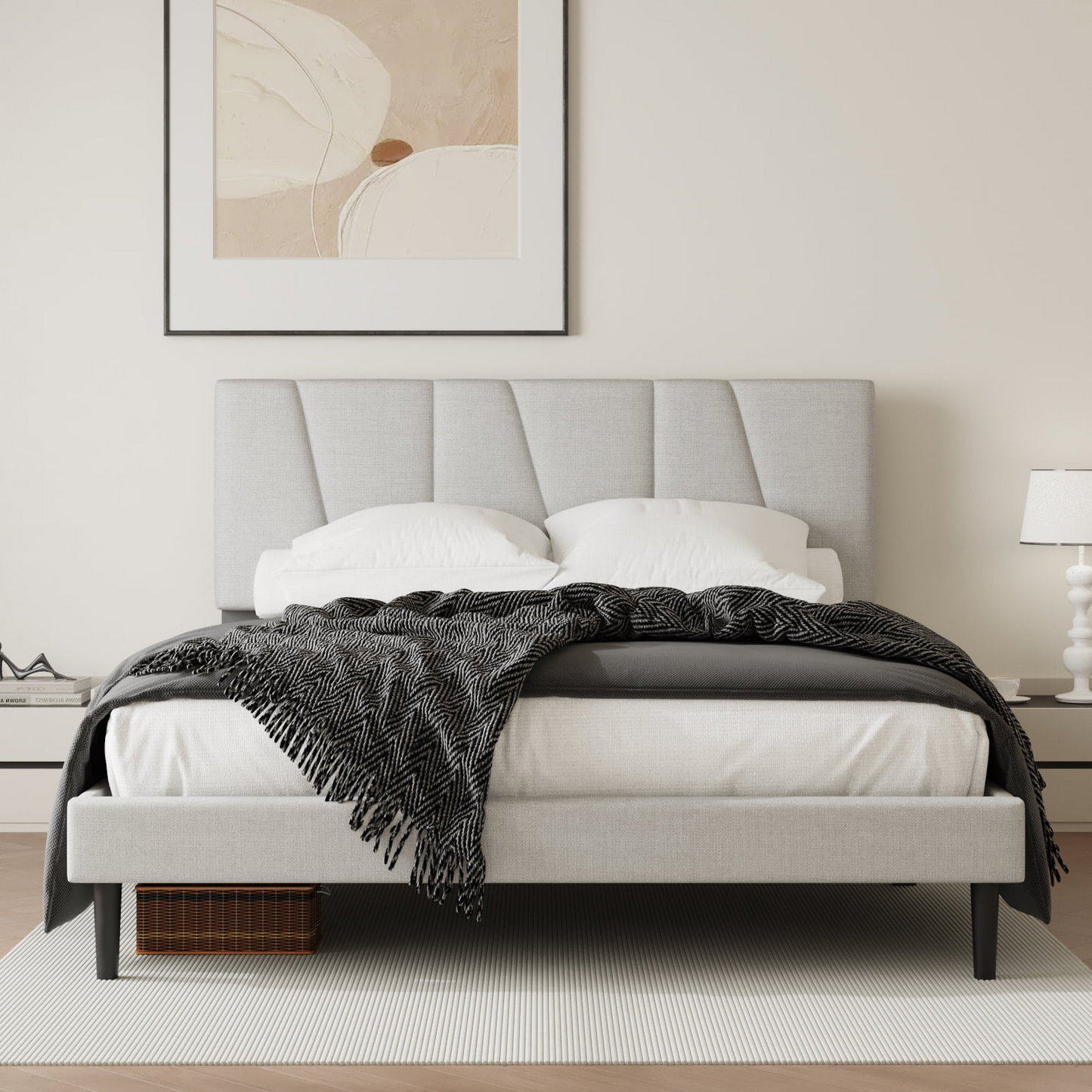 VIPLOV Bed Frame with Padded Headboard, With Wooden Slats For Support, No Box Spring Required, Easy To Assemble, No Noise