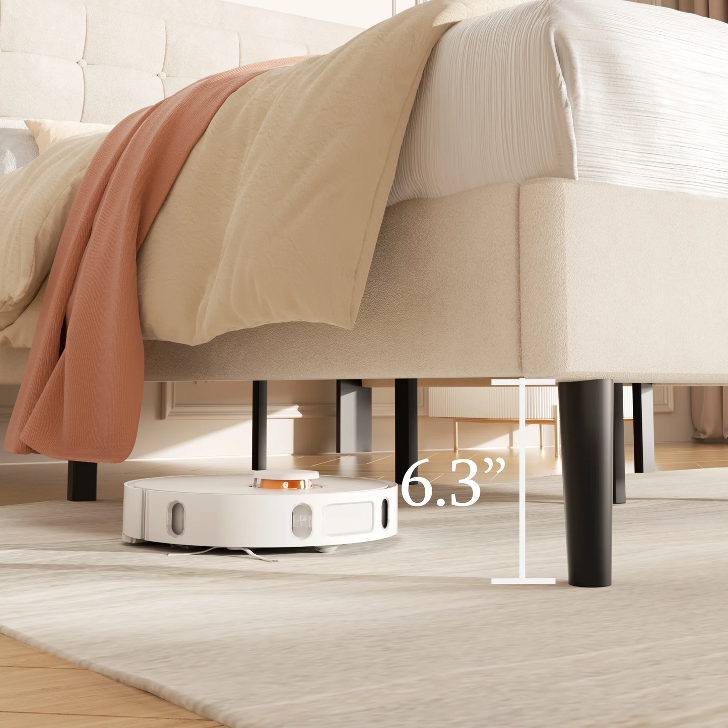 VIPLOV Bed Frame with Button Tufted Headboard, Linen Fabric Upholstered Platform Bed Frame, Mattress Foundation with Wood Slat Support, Easy Assembly, No Box Spring Needed