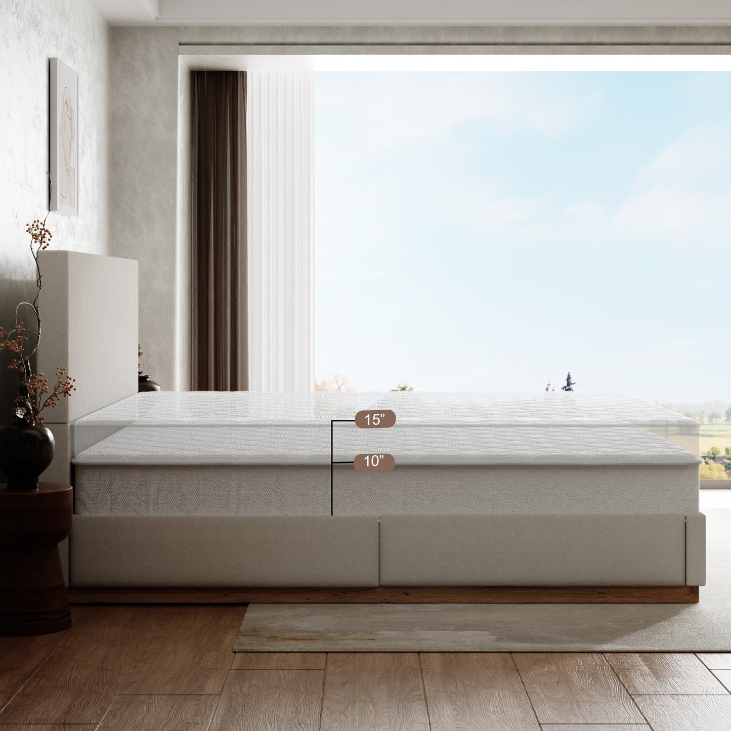 VIPLOV Bed Frame with Headboard, Upholstered Bed Frames,with Enclosed Wood Base, Metal Structure & Wood Slats Support,No Noise, Easy Assembly,