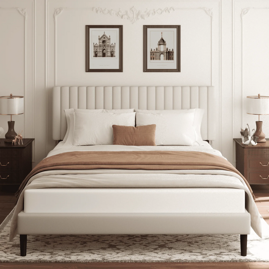 VIPLOV Bed Frame with Velvet Upholstered Headboard, Platform Bed with Strong Wood Slats, Mattress Foundation, Box Spring Optional, Easy Assembly