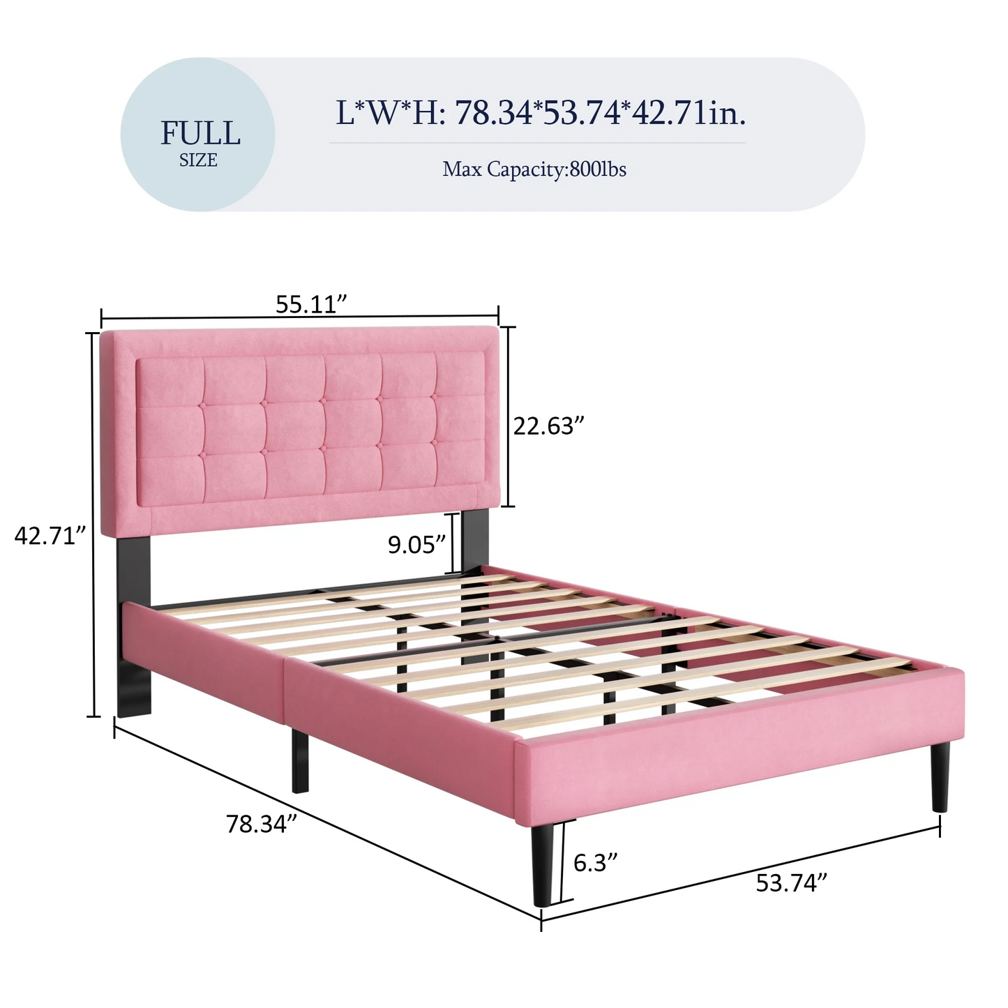 VIPLOV Bed Frame with Button Tufted Headboard, Linen Fabric Upholstered Platform Bed Frame, Mattress Foundation with Wood Slat Support, Easy Assembly, No Box Spring Needed