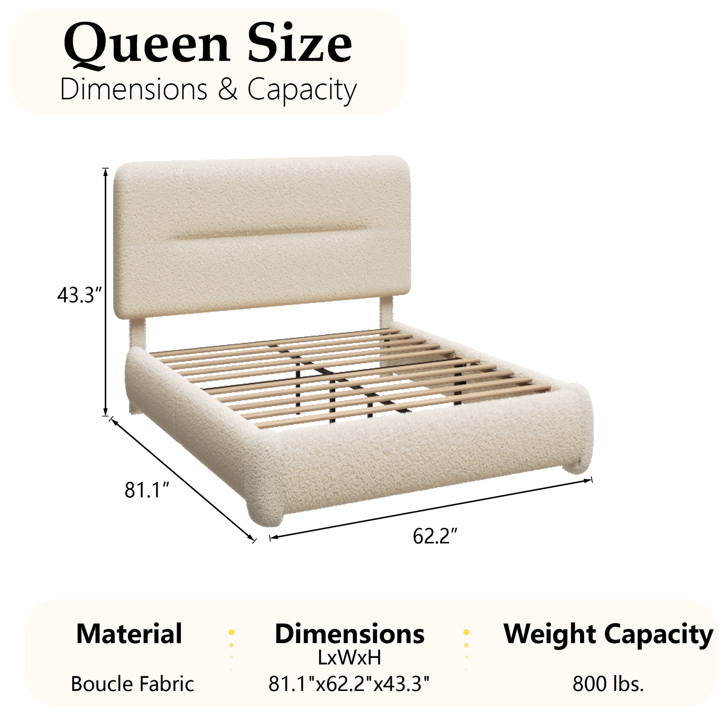 VIPLOV Cloud Bed Frame, Boucle Bed with Adjustable Headboard, Soft Rounded Corner Guards, Silent Design, Easy to Assemble