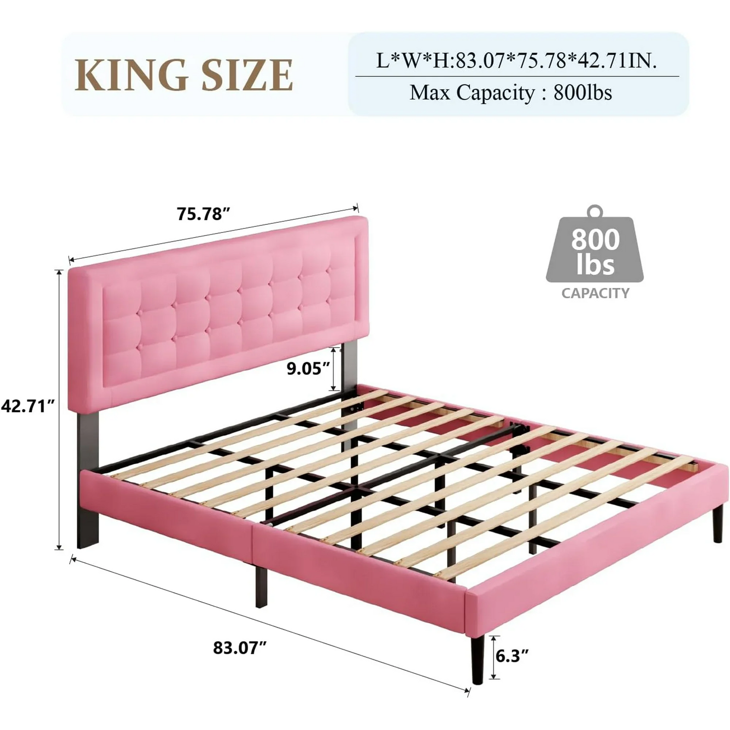 VIPLOV Bed Frame with Button Tufted Headboard, Linen Fabric Upholstered Platform Bed Frame, Mattress Foundation with Wood Slat Support, Easy Assembly, No Box Spring Needed