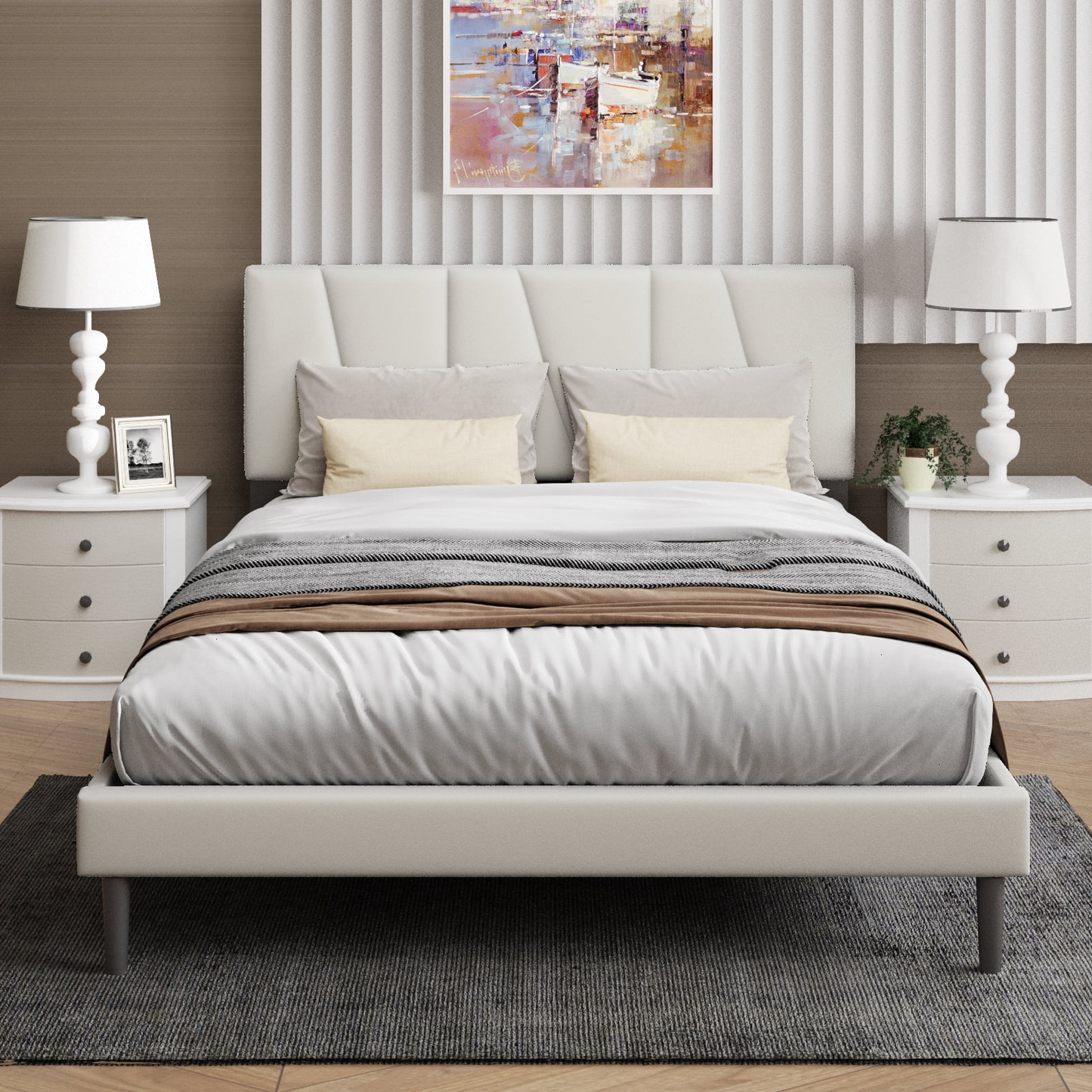 VIPLOV Bed Frame with Padded Headboard, With Wooden Slats For Support, No Box Spring Required, Easy To Assemble, No Noise