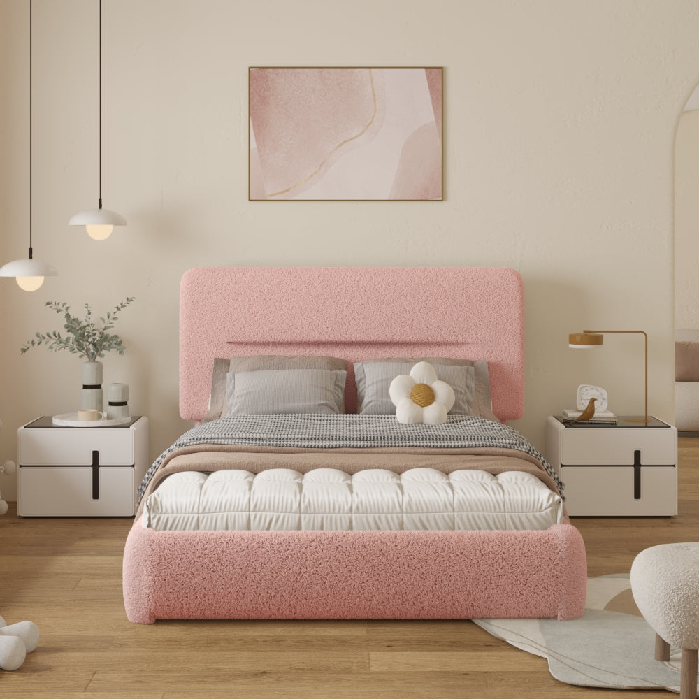 VIPLOV Cloud Bed Frame, Boucle Bed with Adjustable Headboard, Soft Rounded Corner Guards, Silent Design, Easy to Assemble