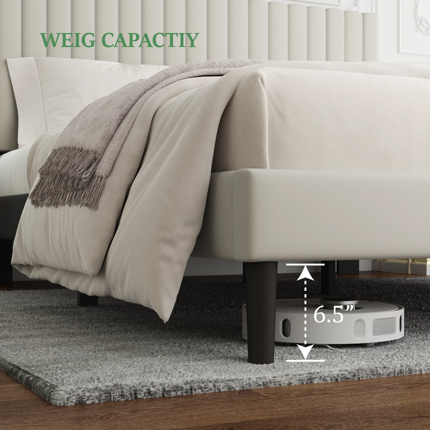 VIPLOV Bed Frame with Velvet Upholstered Headboard, Platform Bed with Strong Wood Slats, Mattress Foundation, Box Spring Optional, Easy Assembly