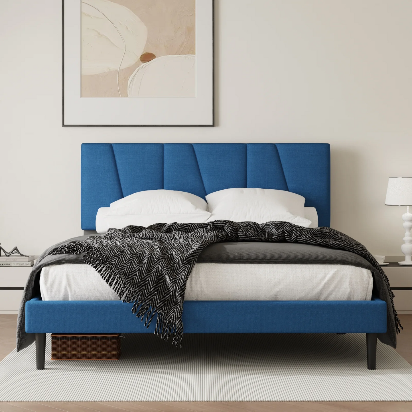 VIPLOV Bed Frame with Padded Headboard, With Wooden Slats For Support, No Box Spring Required, Easy To Assemble, No Noise