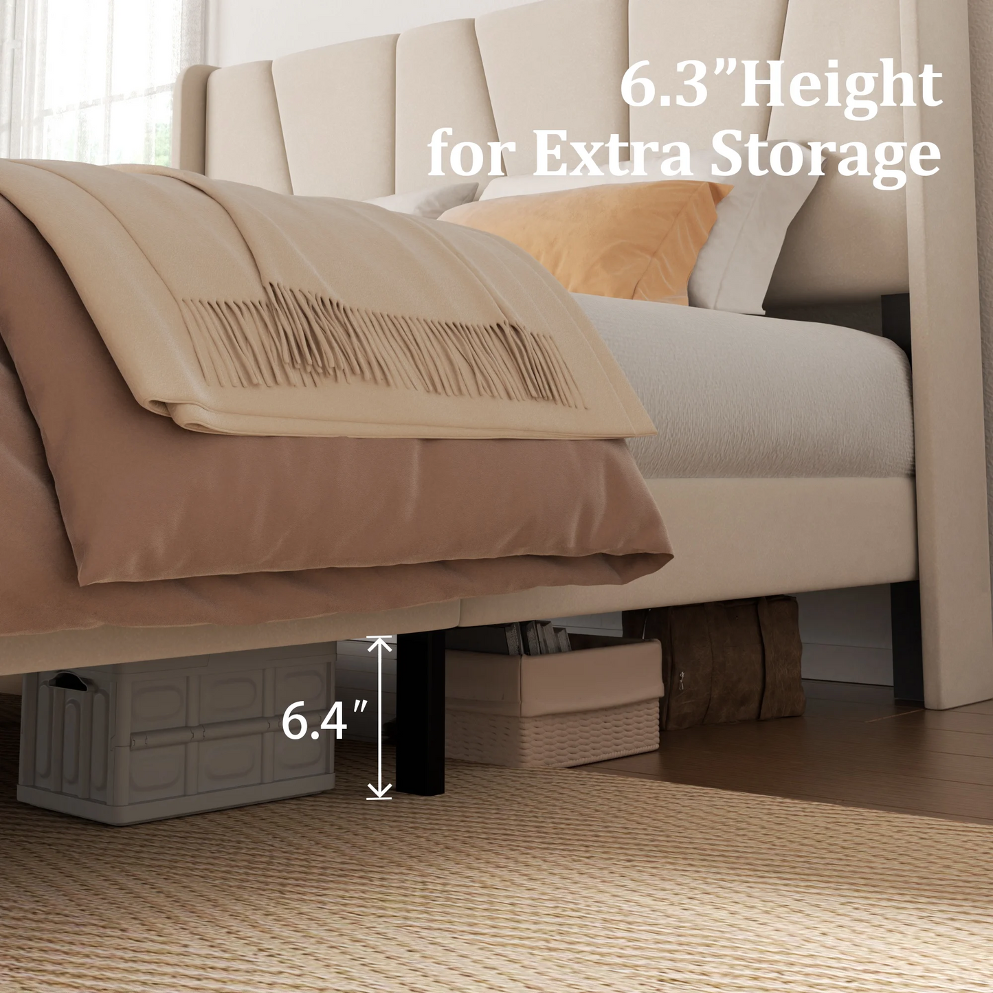 VIPLOV Bed Frame with Storage Drawers, Upholstered Platform Bed with Headboard and Wingboard, Easy Assembly