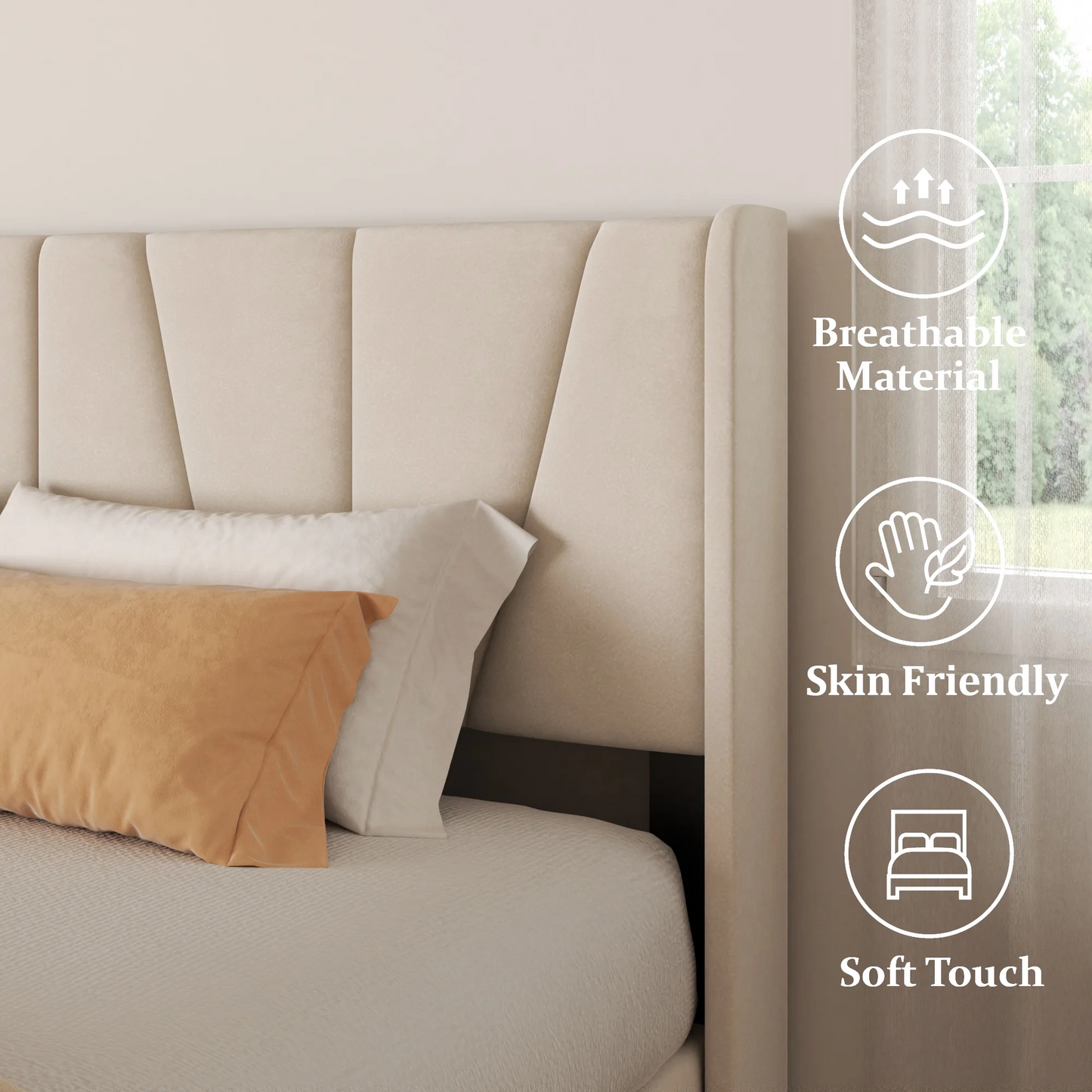 VIPLOV Bed Frame with Storage Drawers, Upholstered Platform Bed with Headboard and Wingboard, Easy Assembly