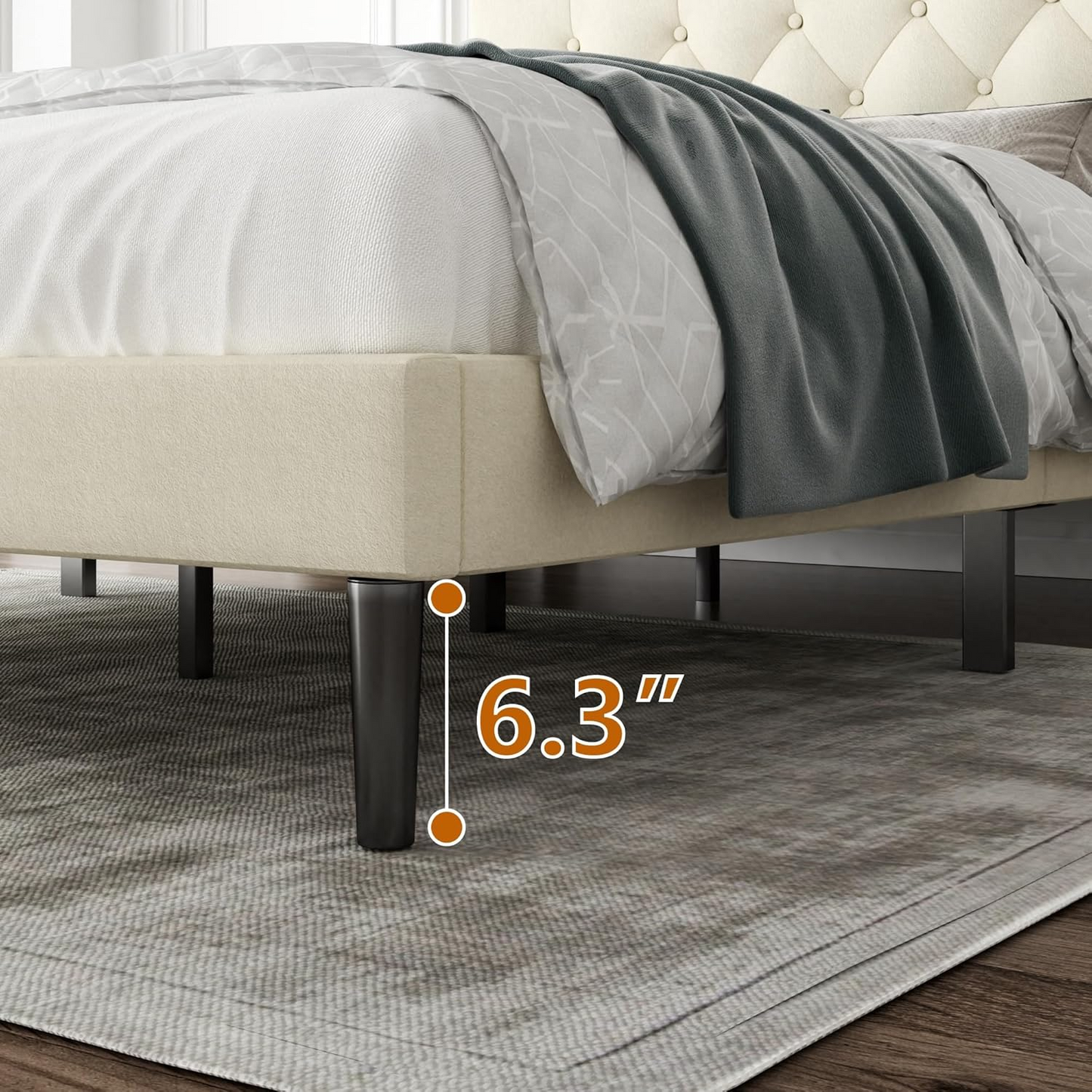 VIPLOV  Bed Frame , Modern Fabric Upholstered Platform Bed Frame with Strong Wood Slat Support, Easy Assembly