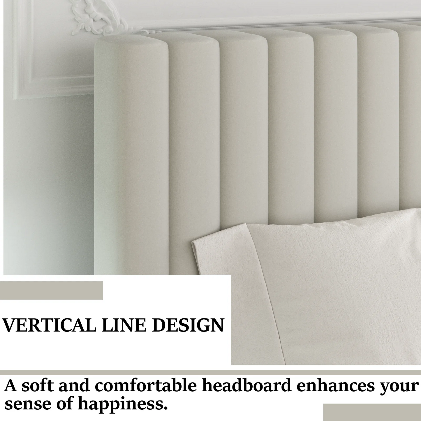 VIPLOV Bed Frame with Velvet Upholstered Headboard, Platform Bed with Strong Wood Slats, Mattress Foundation, Box Spring Optional, Easy Assembly