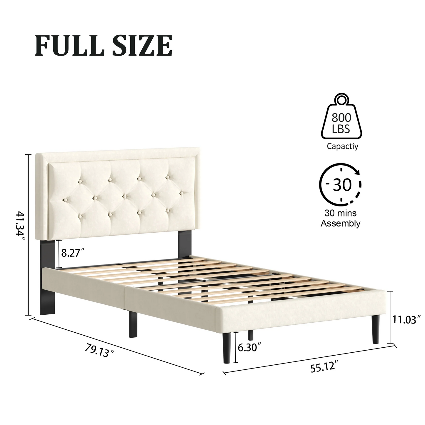VIPLOV Bed Frame with Upholstered Velvet Button Tufted Headboard, Mattress Foundation with Wooden Slat Support, No Box Spring Needed, Easy Assembly, Noise Free,