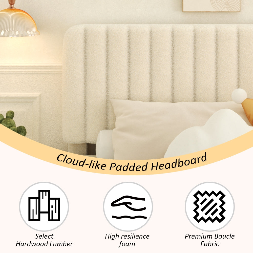 VIPLOV Full Size Boucle Bed Frame, Upholstered Cloud Platform Bed Frame with Adjustable Headboard, No Box Spring Needed, Noise Free Design, Easy Assembly