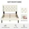 VIPLOV Bed Frame with Upholstered Velvet Button Tufted Headboard, Mattress Foundation with Wooden Slat Support, No Box Spring Needed, Easy Assembly, Noise Free,