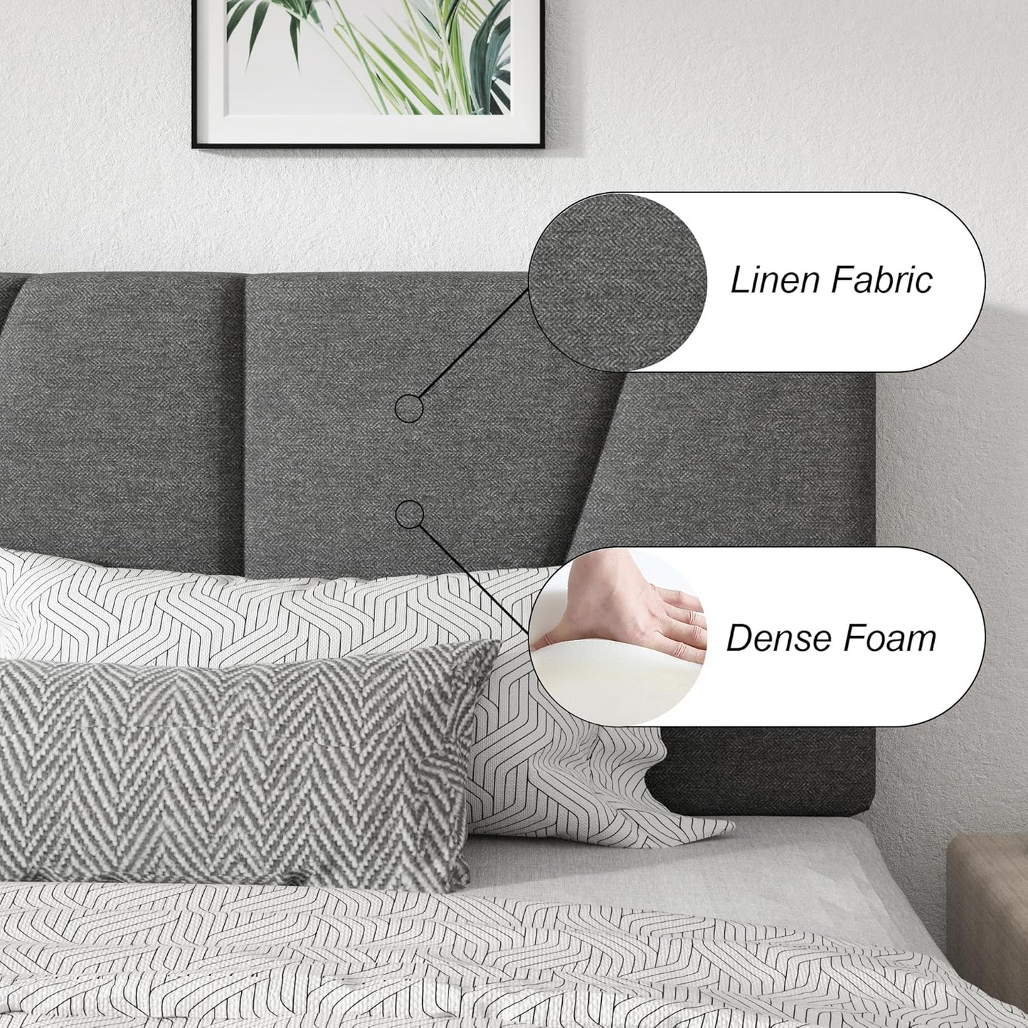 VIPLOV Bed Frame with Padded Headboard, With Wooden Slats For Support, No Box Spring Required, Easy To Assemble, No Noise