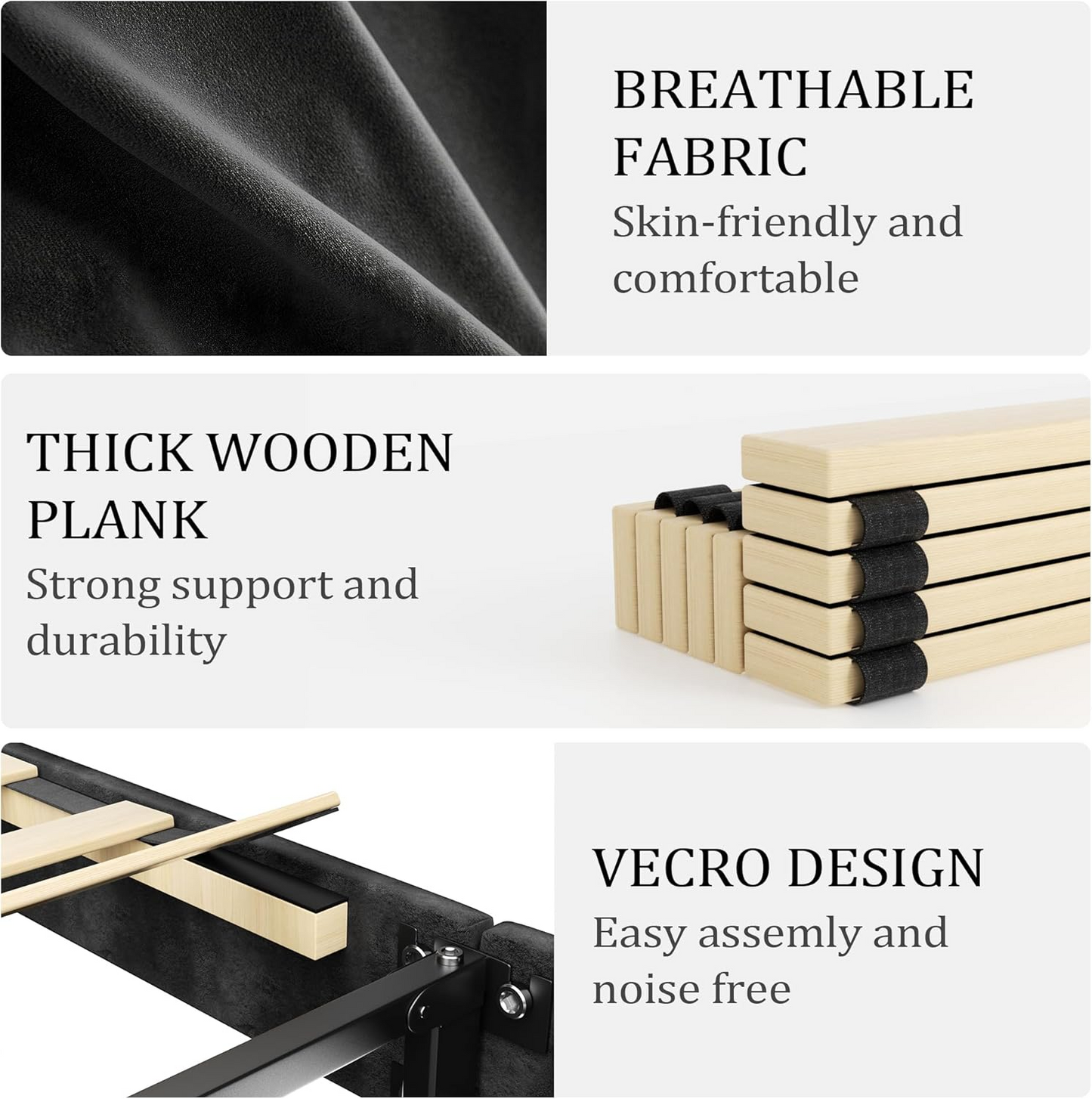 VIPLOV Bed Frame with Padded Headboard, With Wooden Slats For Support, No Box Spring Required, Easy To Assemble, No Noise