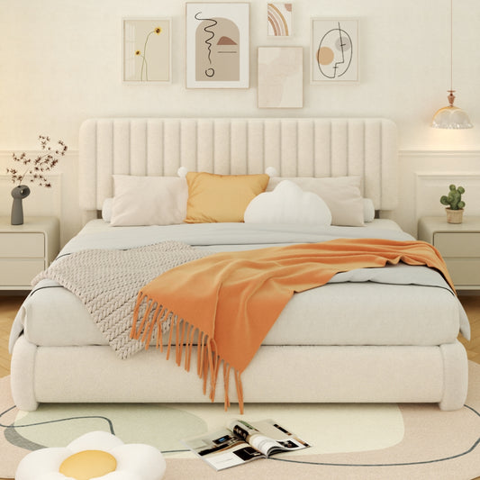 VIPLOV Full Size Boucle Bed Frame, Upholstered Cloud Platform Bed Frame with Adjustable Headboard, No Box Spring Needed, Noise Free Design, Easy Assembly