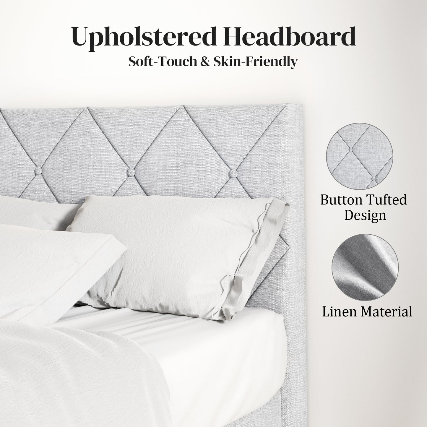 VIPLOV  Bed Frame, Upholstered Platform Bed Frame with Button Tufted Headboard, Mattress Foundation, Wooden Slats Support, Super Easy Assembly,Pink