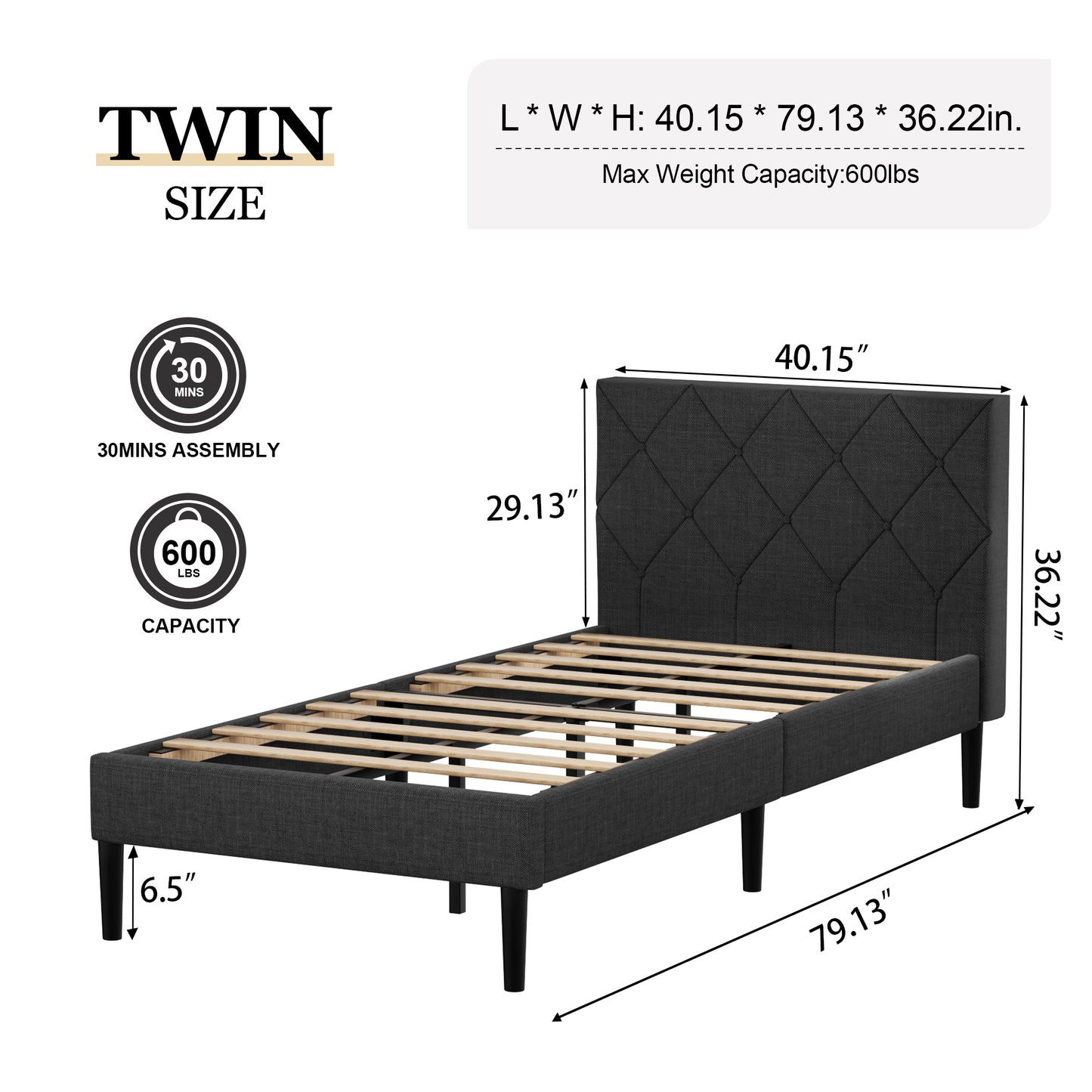 VIPLOV  Bed Frame, Upholstered Platform Bed Frame with Button Tufted Headboard, Mattress Foundation, Wooden Slats Support, Super Easy Assembly,Pink