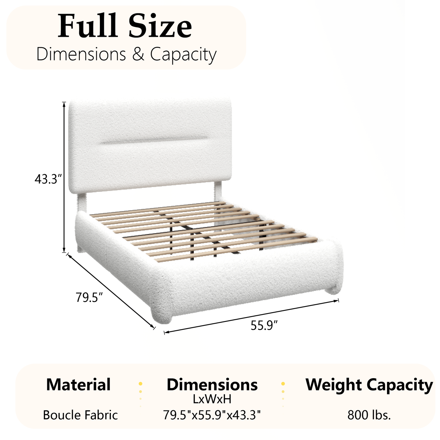 VIPLOV Cloud Bed Frame, Boucle Bed with Adjustable Headboard, Soft Rounded Corner Guards, Silent Design, Easy to Assemble