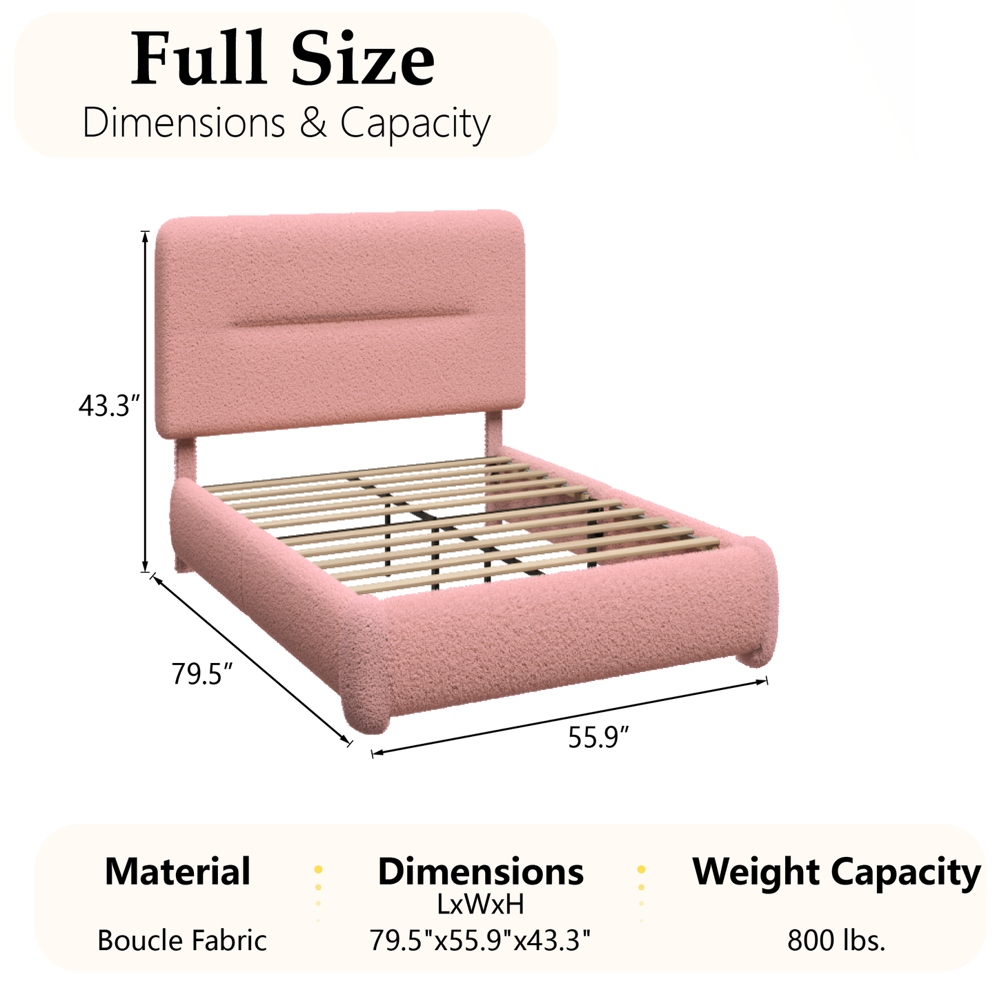 VIPLOV Cloud Bed Frame, Boucle Bed with Adjustable Headboard, Soft Rounded Corner Guards, Silent Design, Easy to Assemble