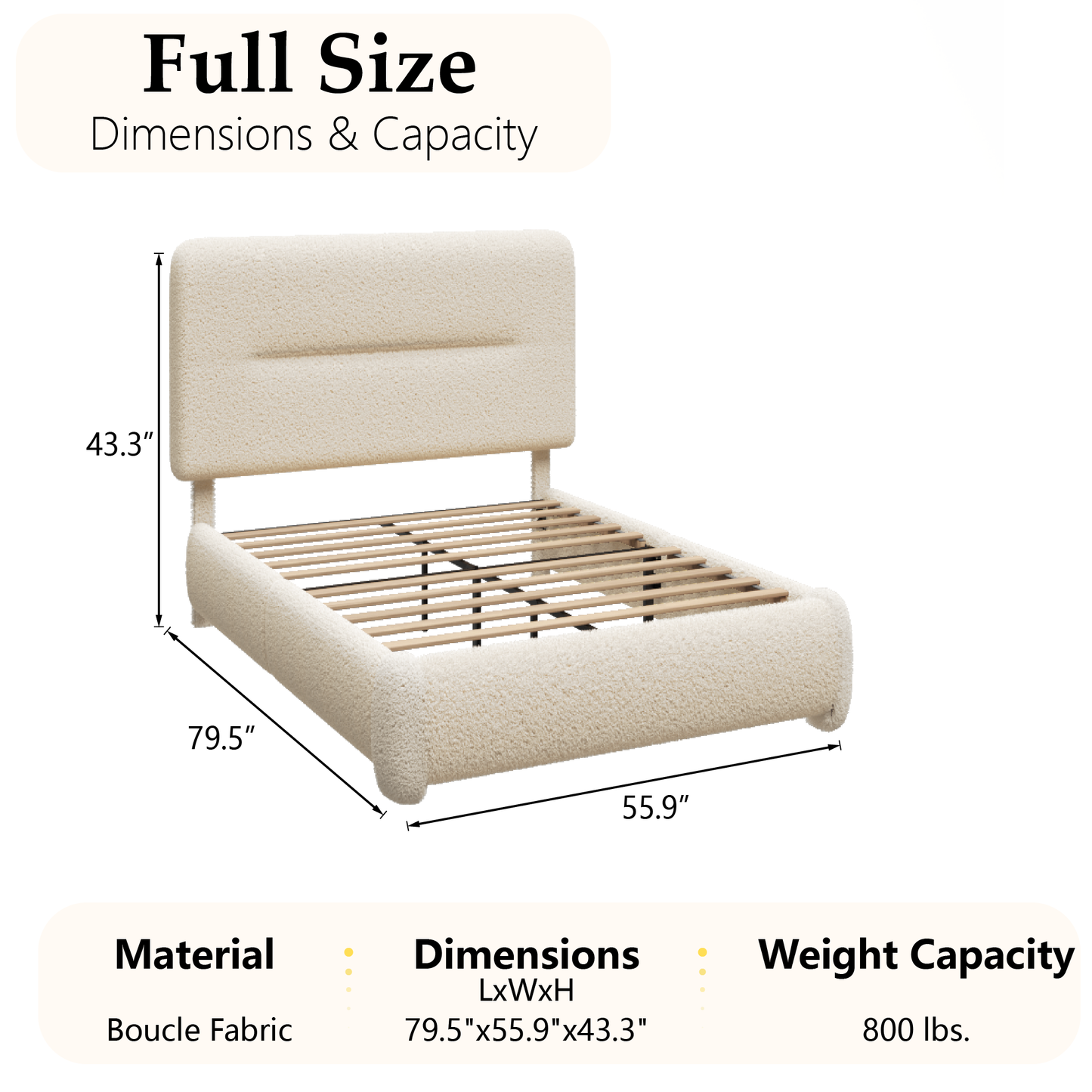 VIPLOV Cloud Bed Frame, Boucle Bed with Adjustable Headboard, Soft Rounded Corner Guards, Silent Design, Easy to Assemble