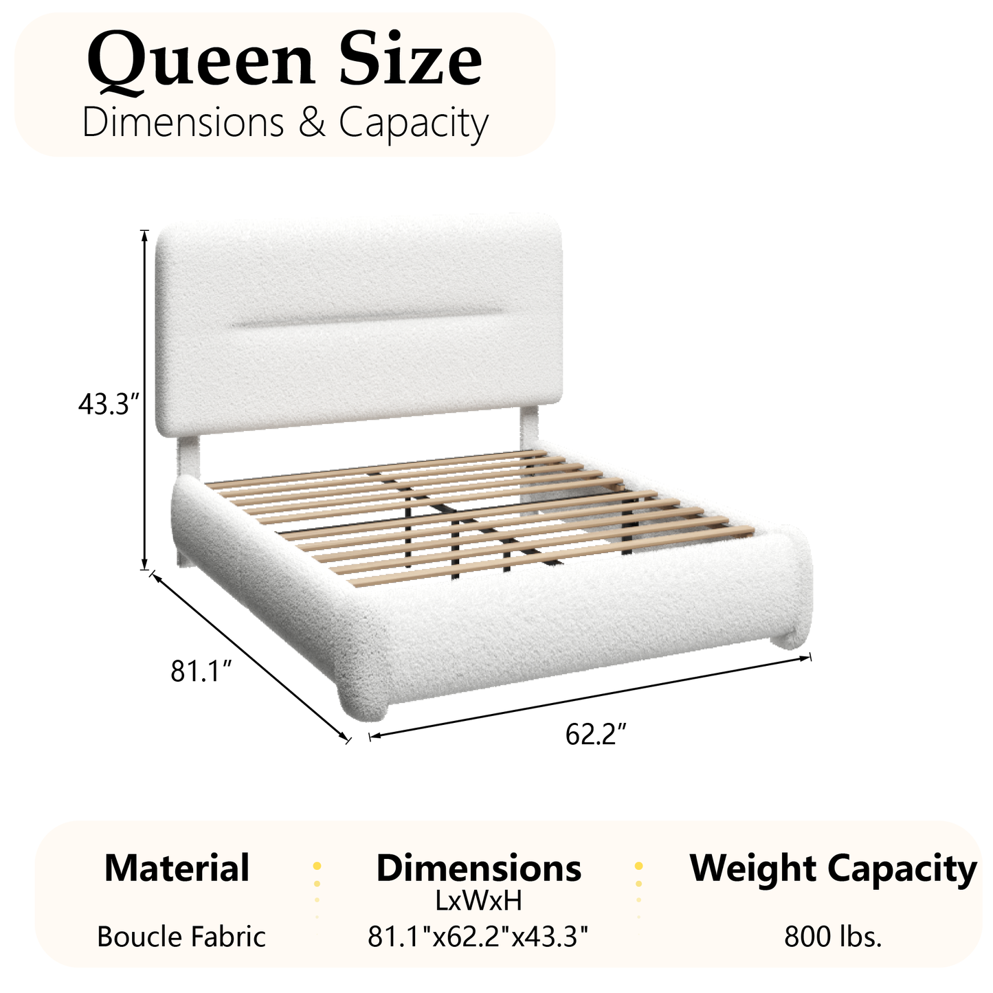 VIPLOV Cloud Bed Frame, Boucle Bed with Adjustable Headboard, Soft Rounded Corner Guards, Silent Design, Easy to Assemble