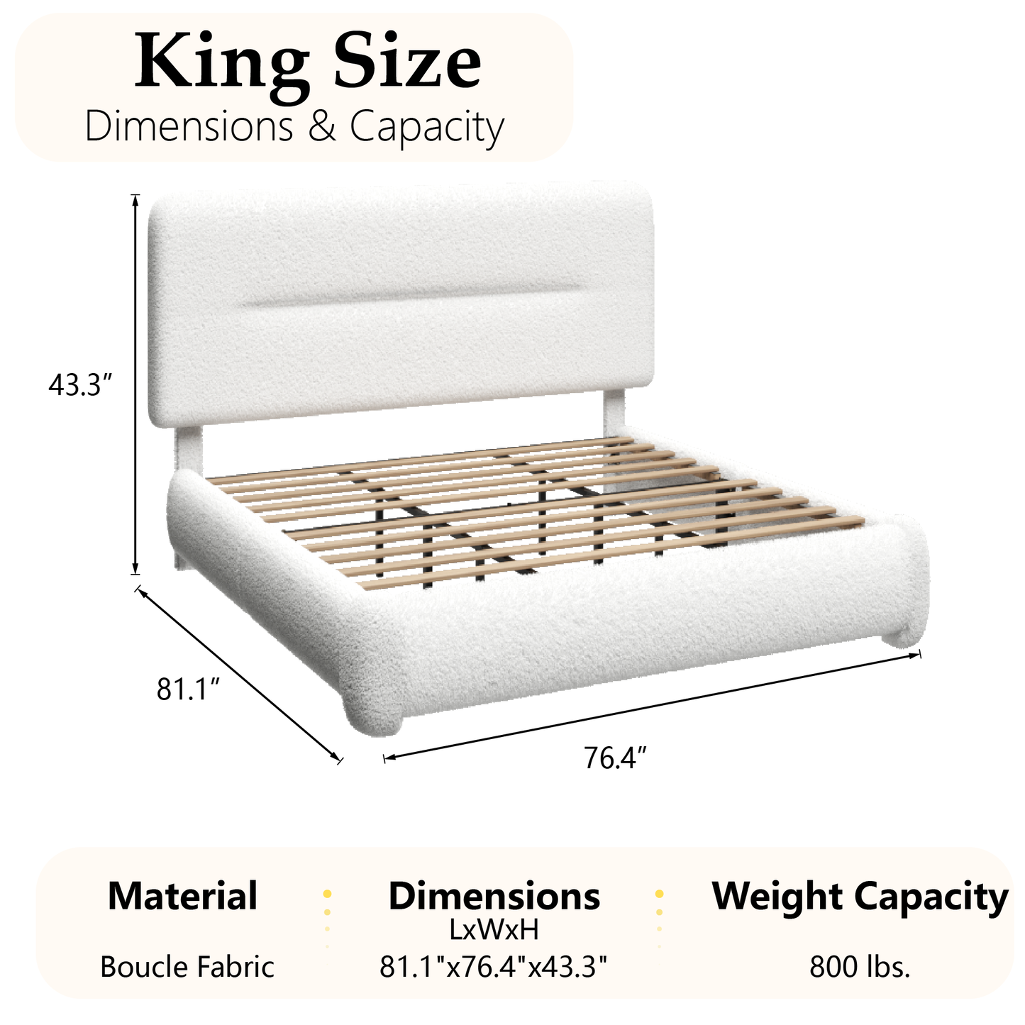 VIPLOV Cloud Bed Frame, Boucle Bed with Adjustable Headboard, Soft Rounded Corner Guards, Silent Design, Easy to Assemble