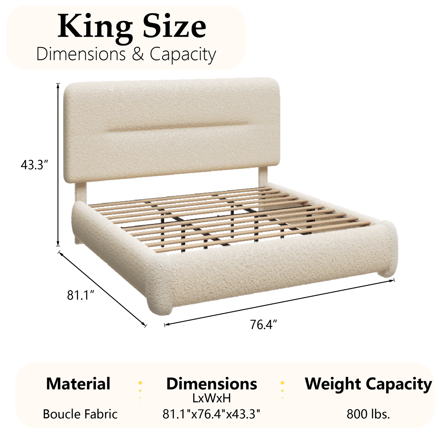 VIPLOV Cloud Bed Frame, Boucle Bed with Adjustable Headboard, Soft Rounded Corner Guards, Silent Design, Easy to Assemble