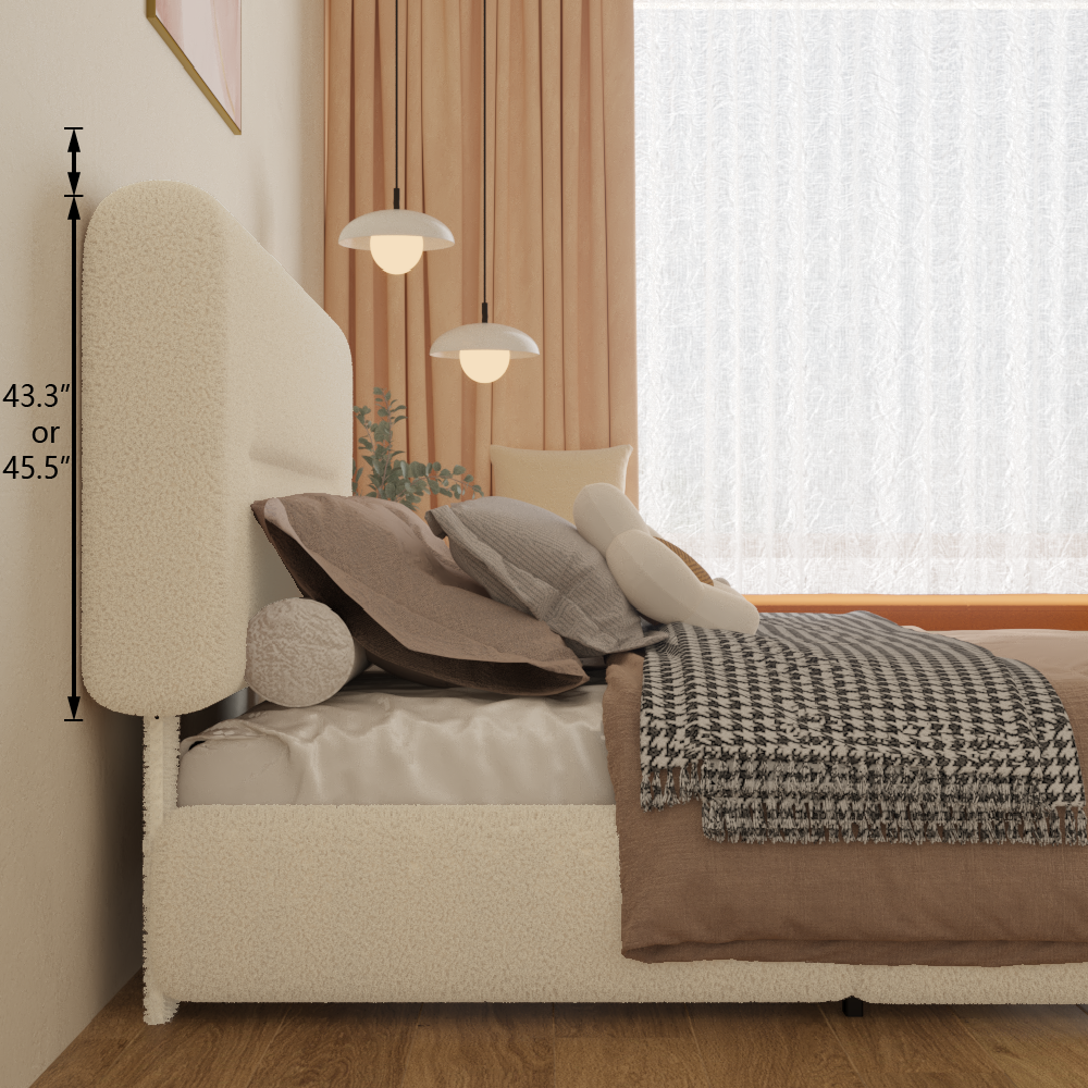 VIPLOV Cloud Bed Frame, Boucle Bed with Adjustable Headboard, Soft Rounded Corner Guards, Silent Design, Easy to Assemble