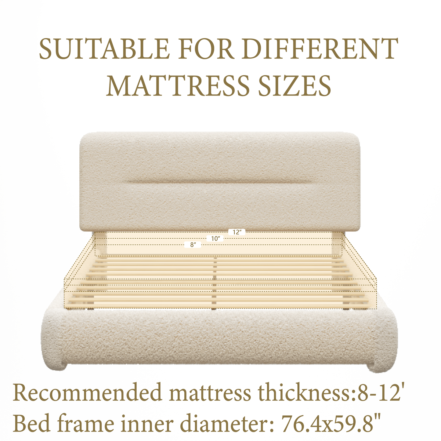 VIPLOV Cloud Bed Frame, Boucle Bed with Adjustable Headboard, Soft Rounded Corner Guards, Silent Design, Easy to Assemble