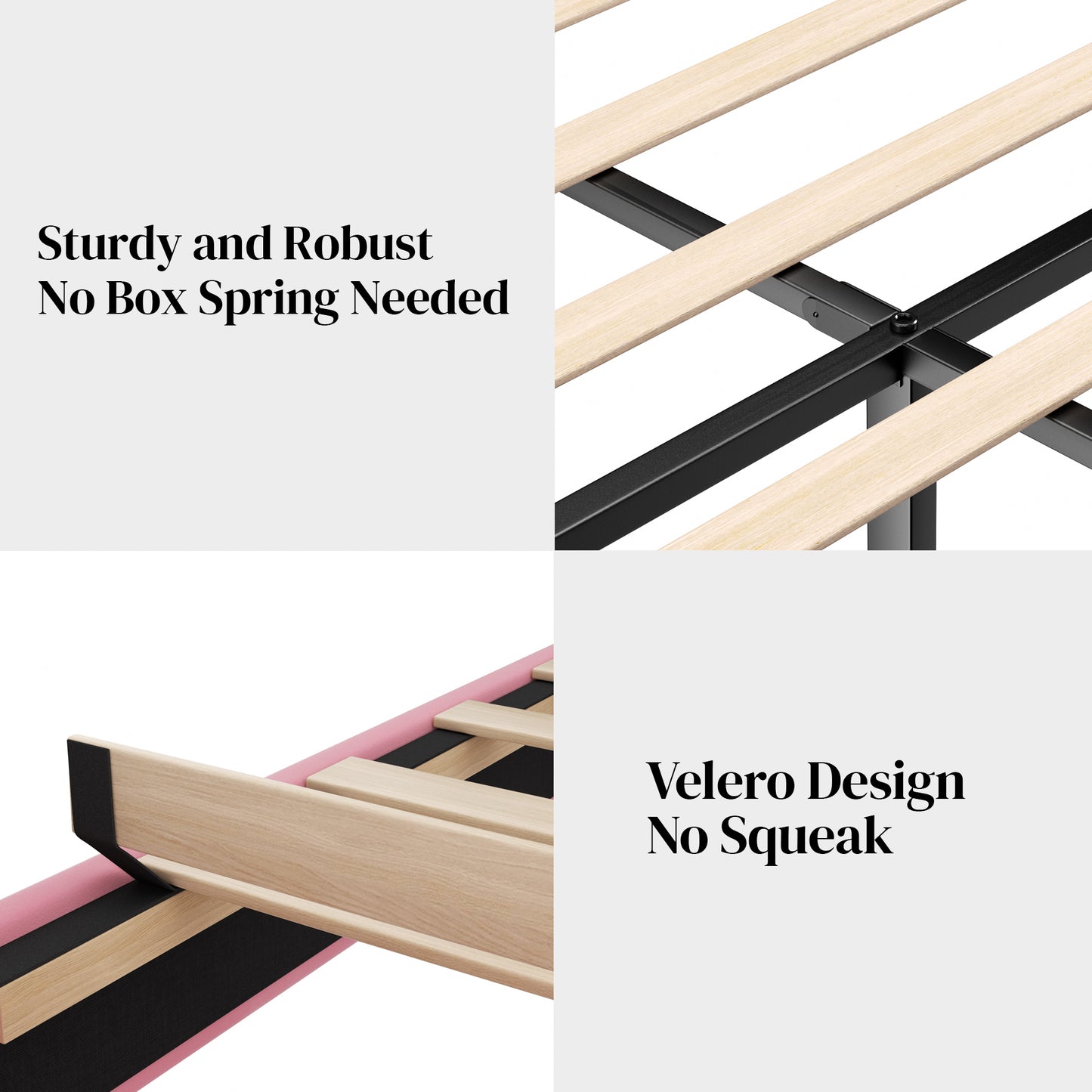 VIPLOV  Bed Frame, Upholstered Platform Bed Frame with Button Tufted Headboard, Mattress Foundation, Wooden Slats Support, Super Easy Assembly,Pink