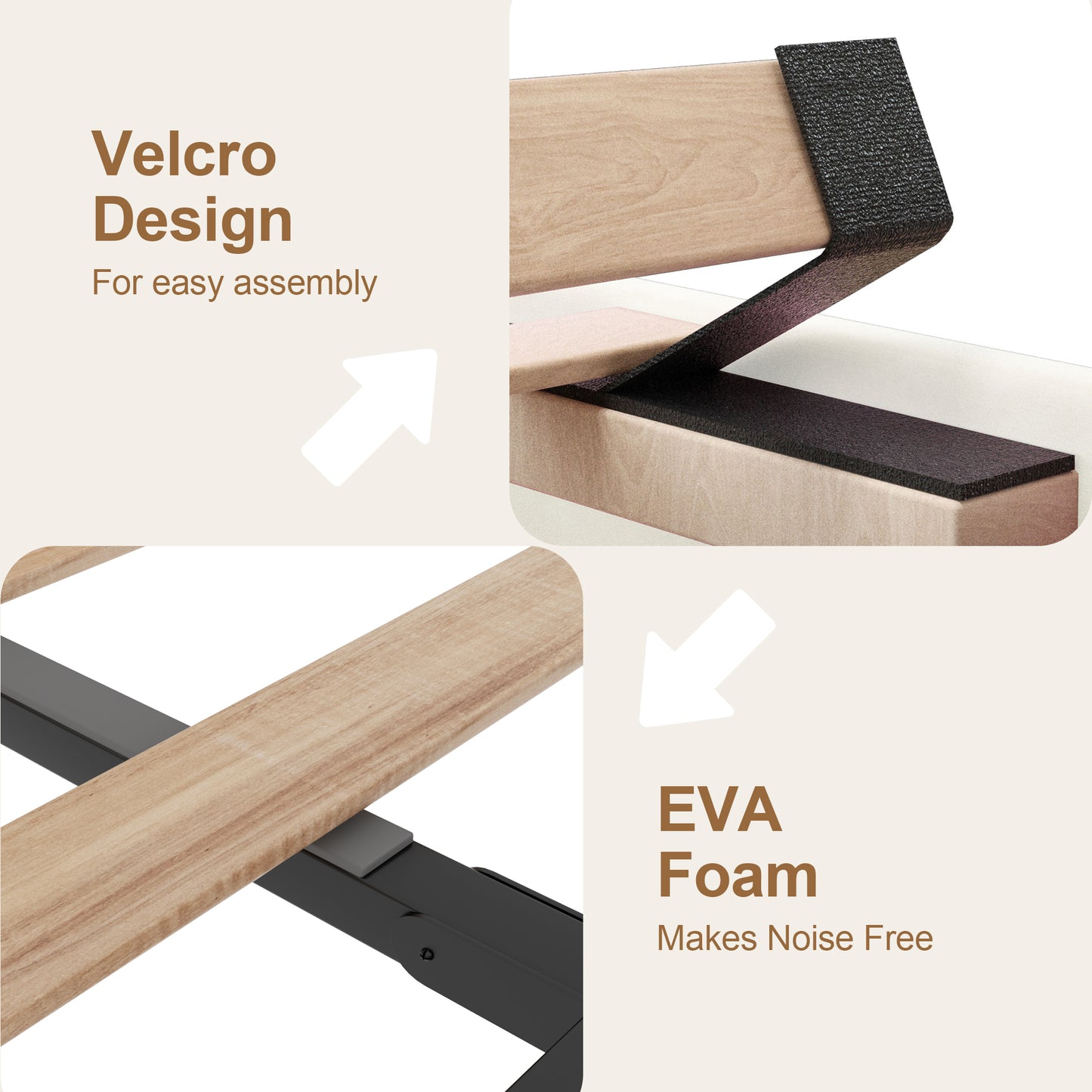 VIPLOV Bed Frame with Headboard, Upholstered Bed Frames,with Enclosed Wood Base, Metal Structure & Wood Slats Support,No Noise, Easy Assembly,