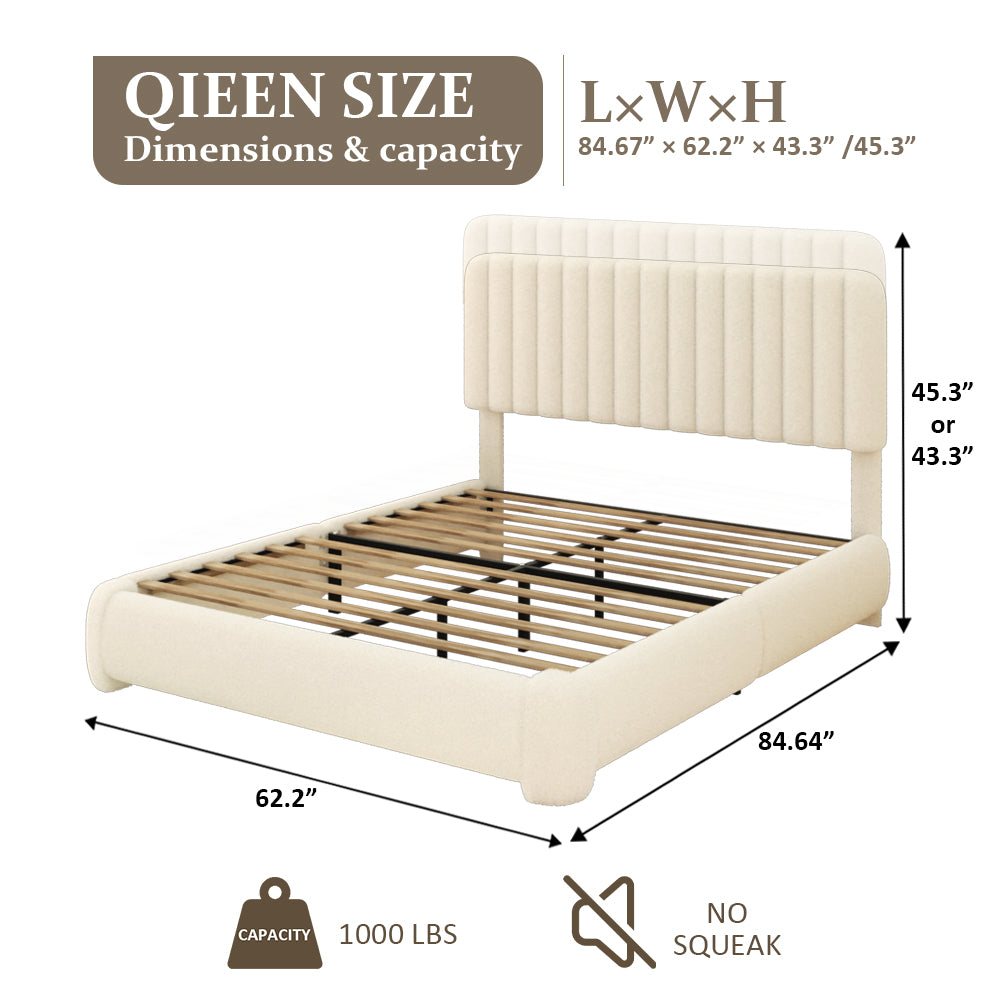 VIPLOV Full Size Boucle Bed Frame, Upholstered Cloud Platform Bed Frame with Adjustable Headboard, No Box Spring Needed, Noise Free Design, Easy Assembly