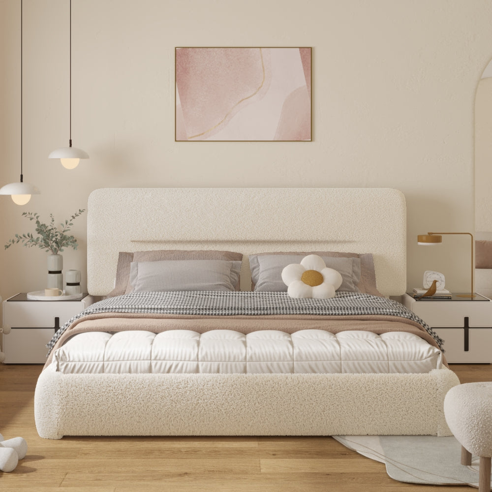 VIPLOV Cloud Bed Frame, Boucle Bed with Adjustable Headboard, Soft Rounded Corner Guards, Silent Design, Easy to Assemble