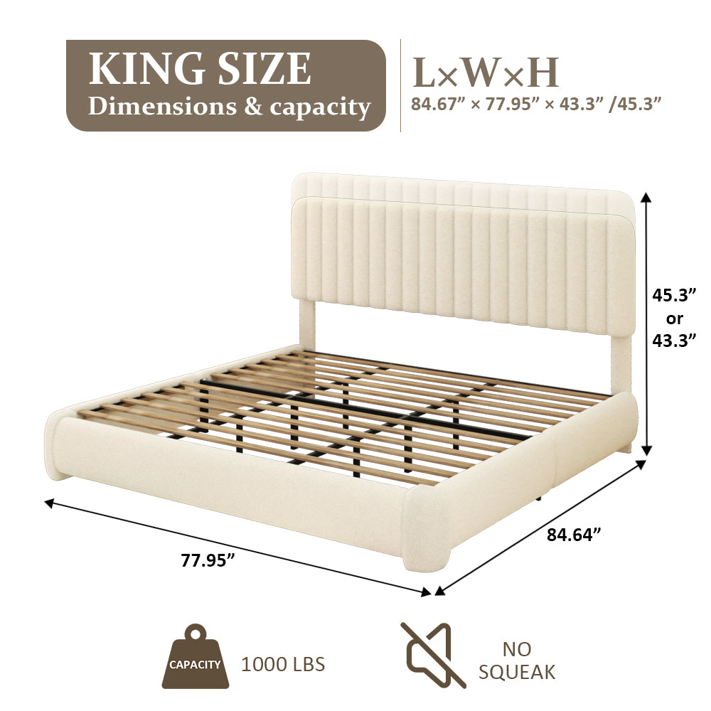 VIPLOV Full Size Boucle Bed Frame, Upholstered Cloud Platform Bed Frame with Adjustable Headboard, No Box Spring Needed, Noise Free Design, Easy Assembly