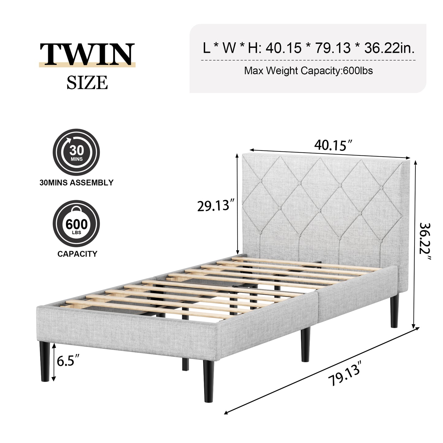 VIPLOV  Bed Frame, Upholstered Platform Bed Frame with Button Tufted Headboard, Mattress Foundation, Wooden Slats Support, Super Easy Assembly,Pink