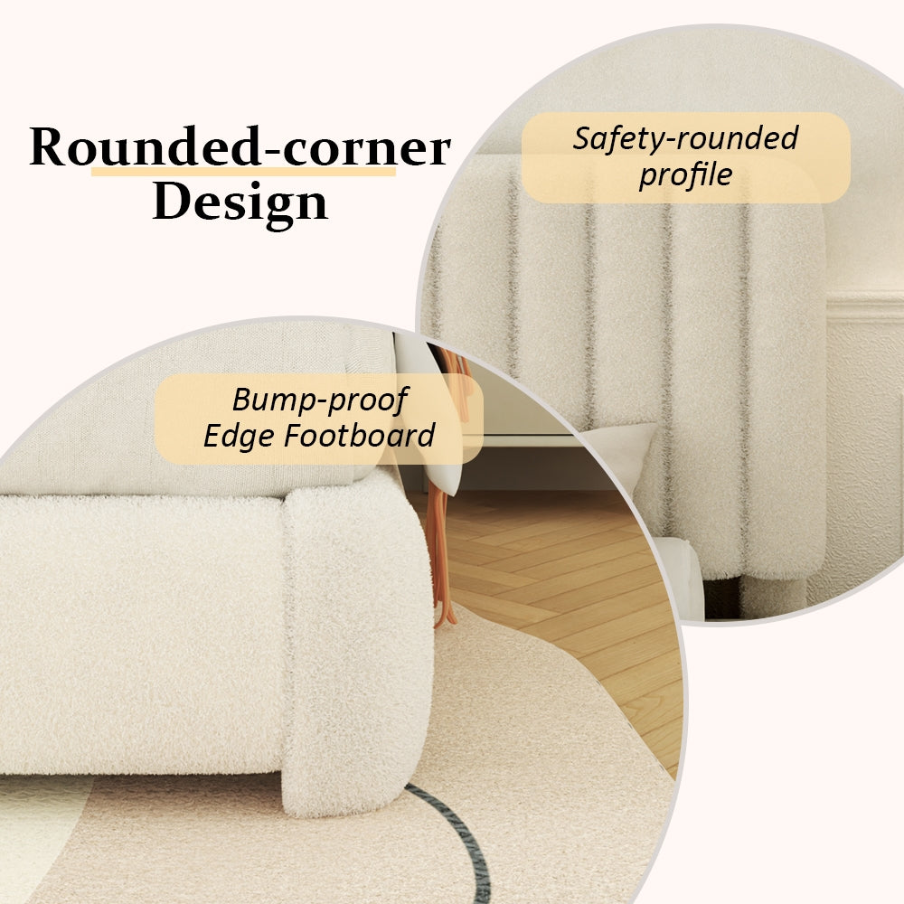 VIPLOV Full Size Boucle Bed Frame, Upholstered Cloud Platform Bed Frame with Adjustable Headboard, No Box Spring Needed, Noise Free Design, Easy Assembly