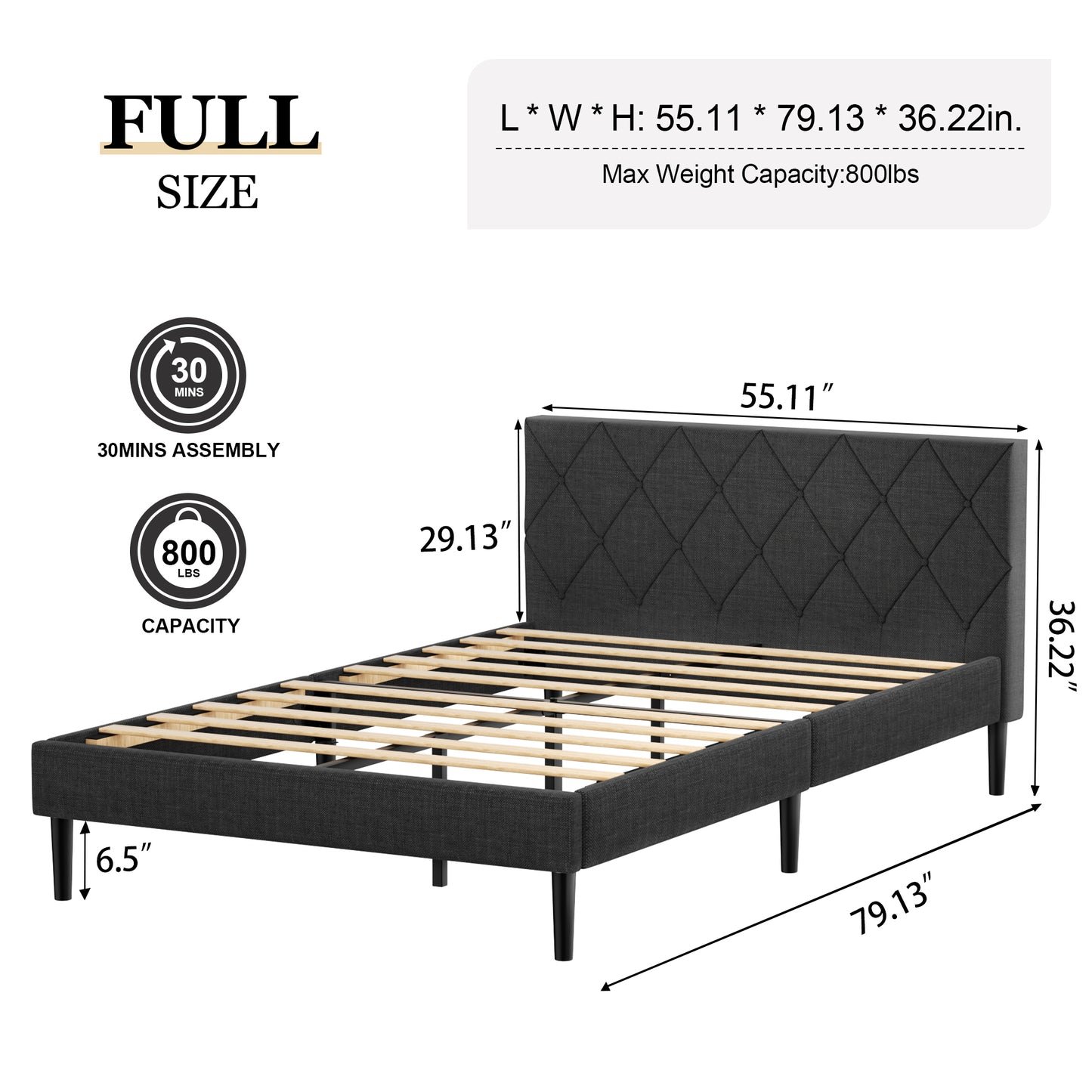 VIPLOV  Bed Frame, Upholstered Platform Bed Frame with Button Tufted Headboard, Mattress Foundation, Wooden Slats Support, Super Easy Assembly,Pink