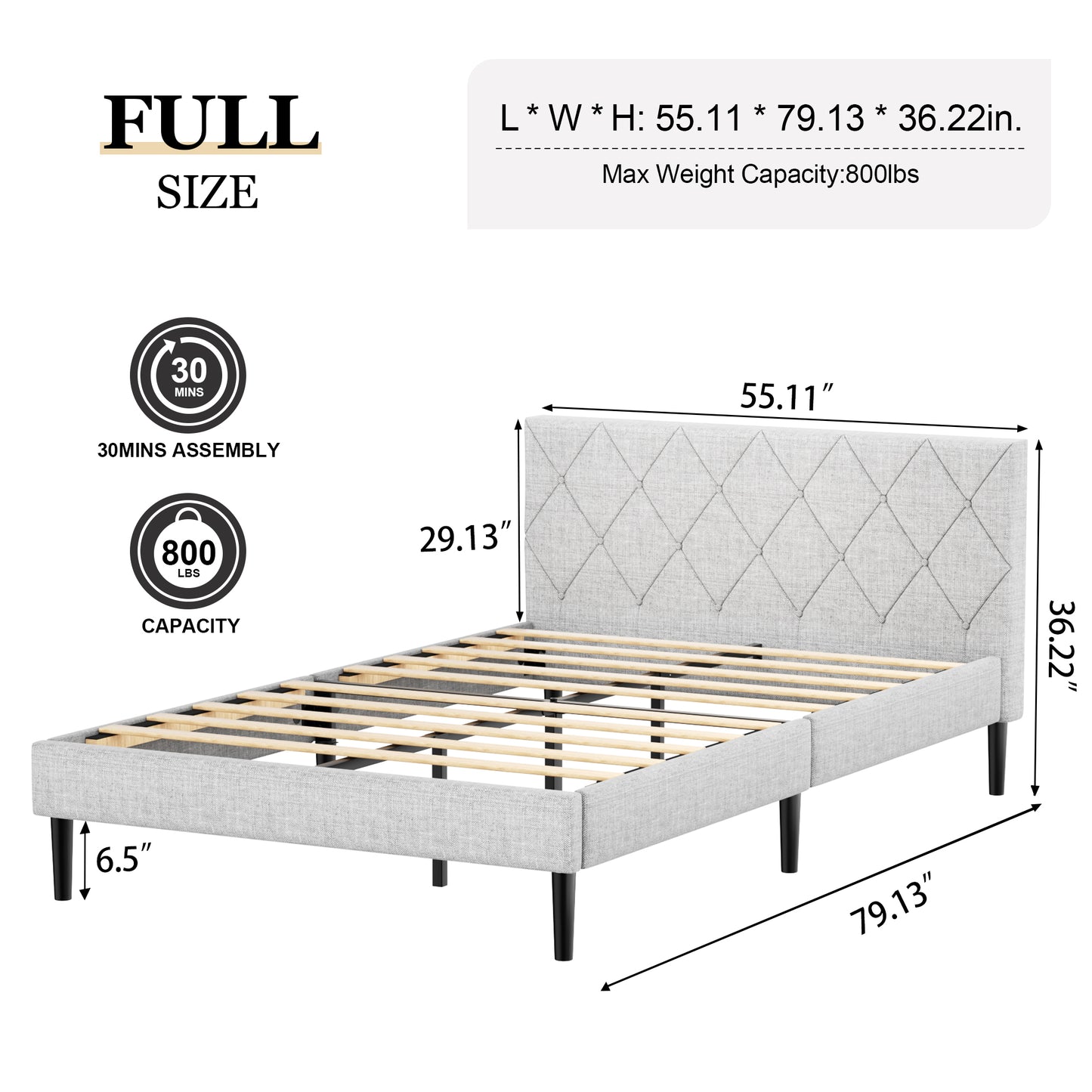 VIPLOV  Bed Frame, Upholstered Platform Bed Frame with Button Tufted Headboard, Mattress Foundation, Wooden Slats Support, Super Easy Assembly,Pink