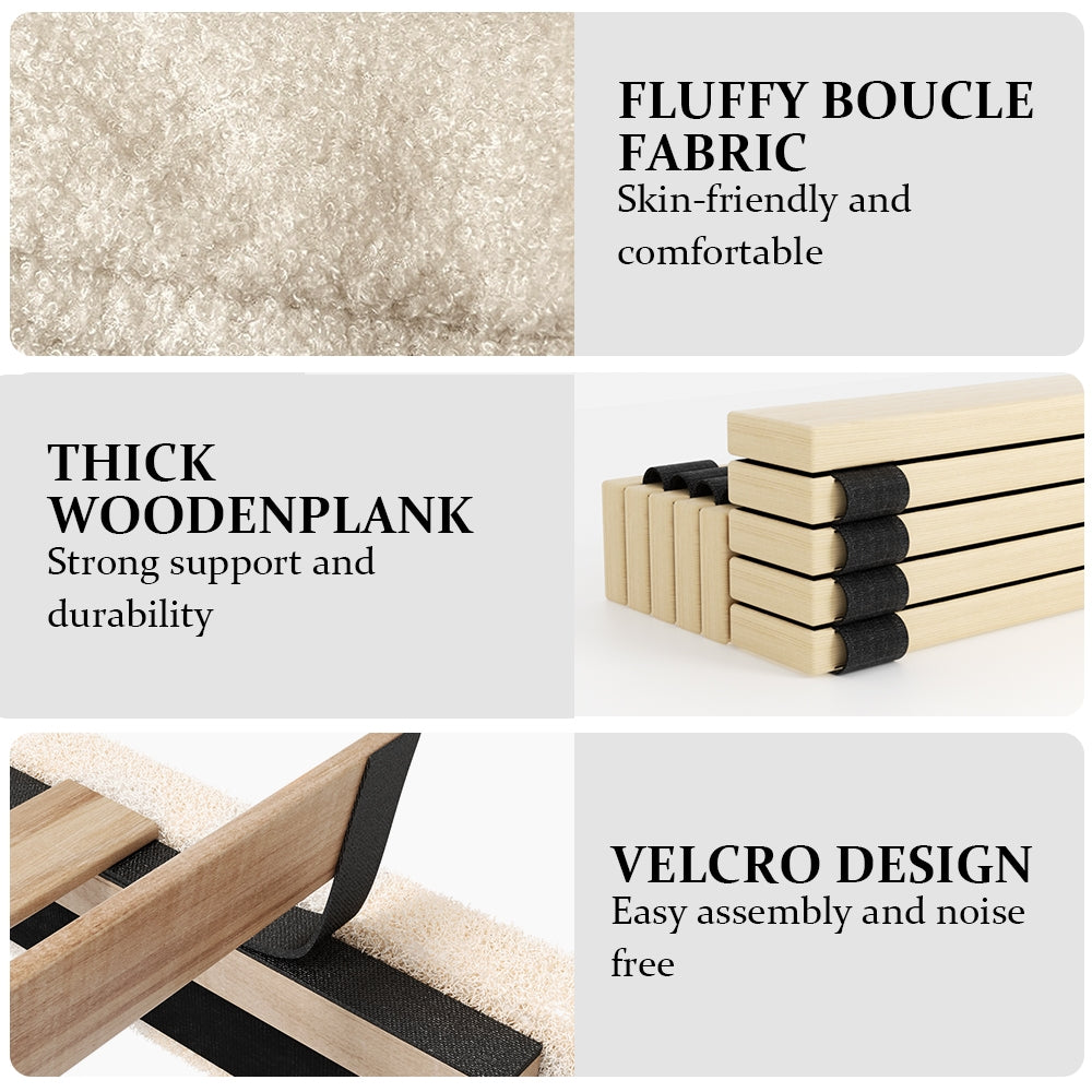 VIPLOV Full Size Boucle Bed Frame, Upholstered Cloud Platform Bed Frame with Adjustable Headboard, No Box Spring Needed, Noise Free Design, Easy Assembly
