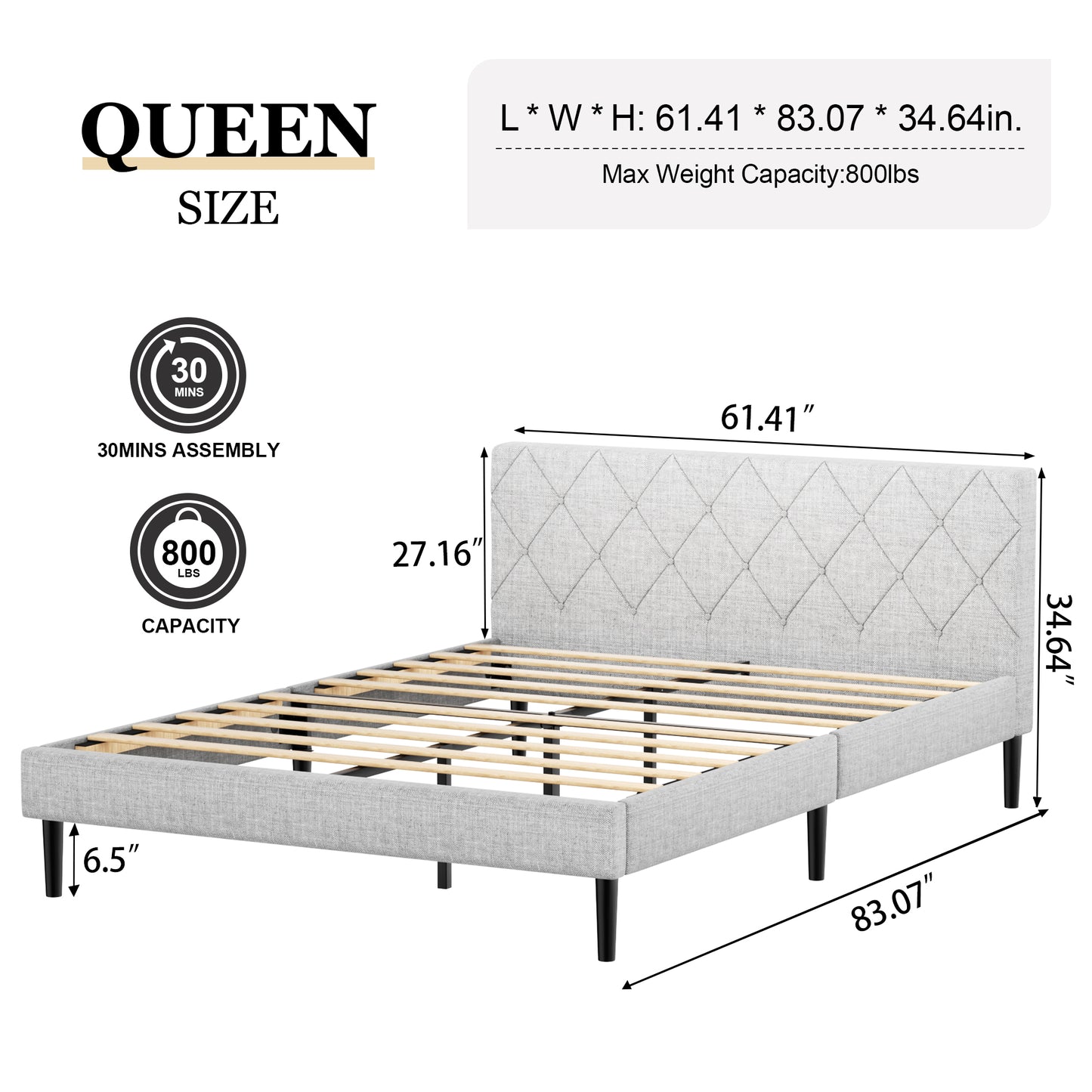 VIPLOV  Bed Frame, Upholstered Platform Bed Frame with Button Tufted Headboard, Mattress Foundation, Wooden Slats Support, Super Easy Assembly,Pink