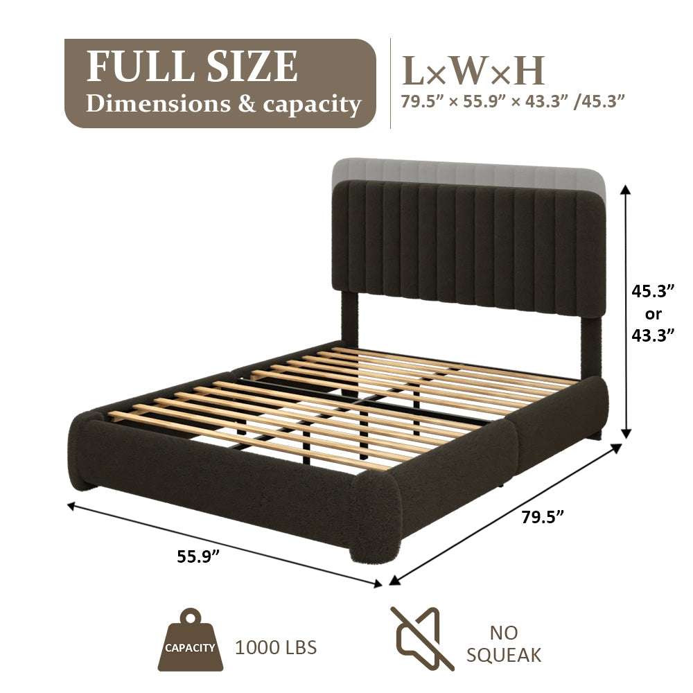 VIPLOV Full Size Boucle Bed Frame, Upholstered Cloud Platform Bed Frame with Adjustable Headboard, No Box Spring Needed, Noise Free Design, Easy Assembly