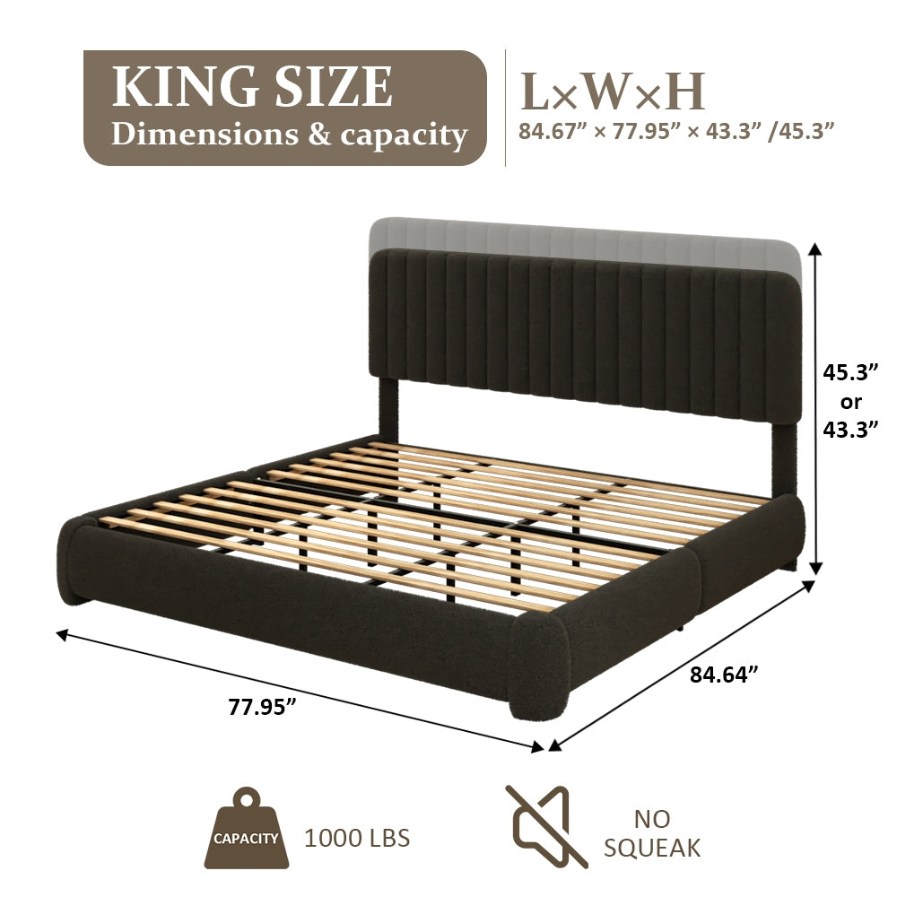 VIPLOV Full Size Boucle Bed Frame, Upholstered Cloud Platform Bed Frame with Adjustable Headboard, No Box Spring Needed, Noise Free Design, Easy Assembly