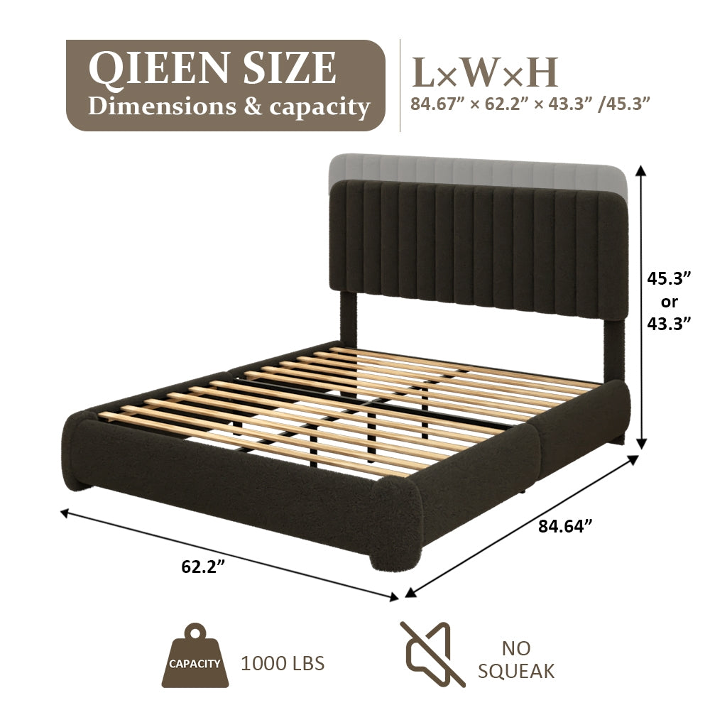 VIPLOV Full Size Boucle Bed Frame, Upholstered Cloud Platform Bed Frame with Adjustable Headboard, No Box Spring Needed, Noise Free Design, Easy Assembly