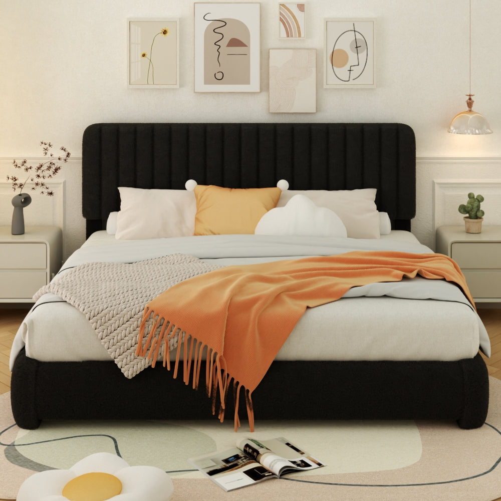 VIPLOV Full Size Boucle Bed Frame, Upholstered Cloud Platform Bed Frame with Adjustable Headboard, No Box Spring Needed, Noise Free Design, Easy Assembly