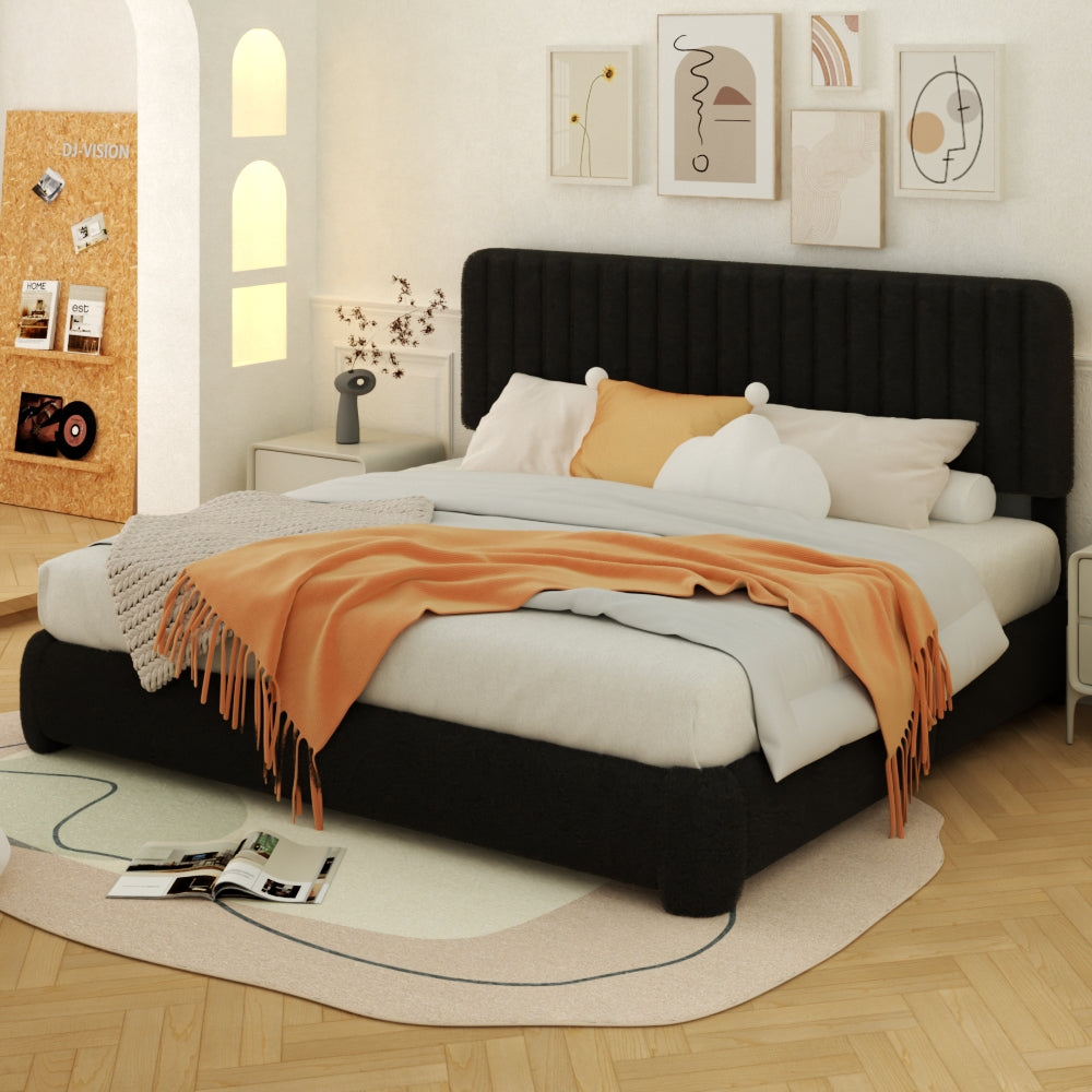 VIPLOV Full Size Boucle Bed Frame, Upholstered Cloud Platform Bed Frame with Adjustable Headboard, No Box Spring Needed, Noise Free Design, Easy Assembly